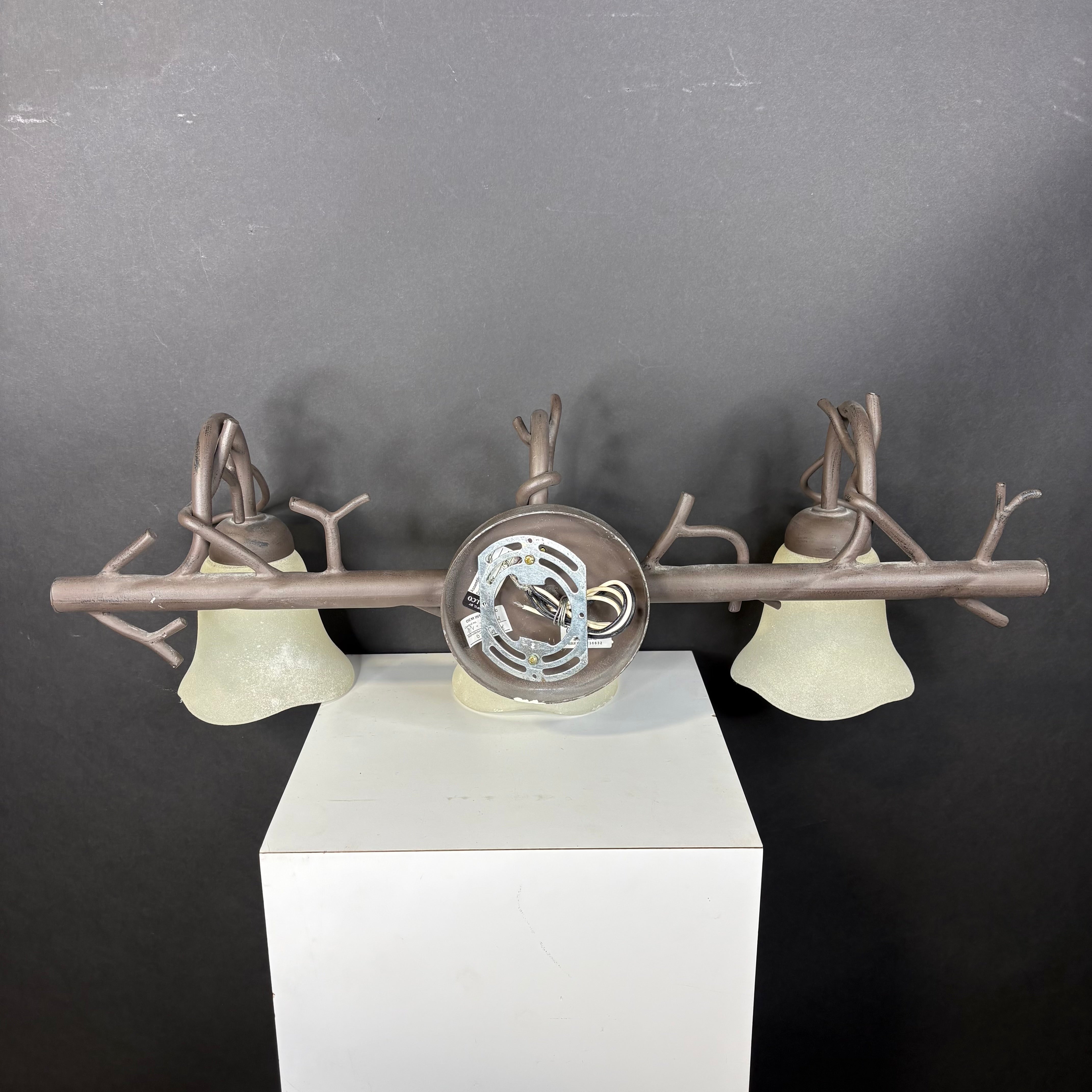 Kalco Lighting 3-Light Brown Bark Finish Metal with Piastra Glass Shades Vanity Wall Sconce 27”x 10”x 8”