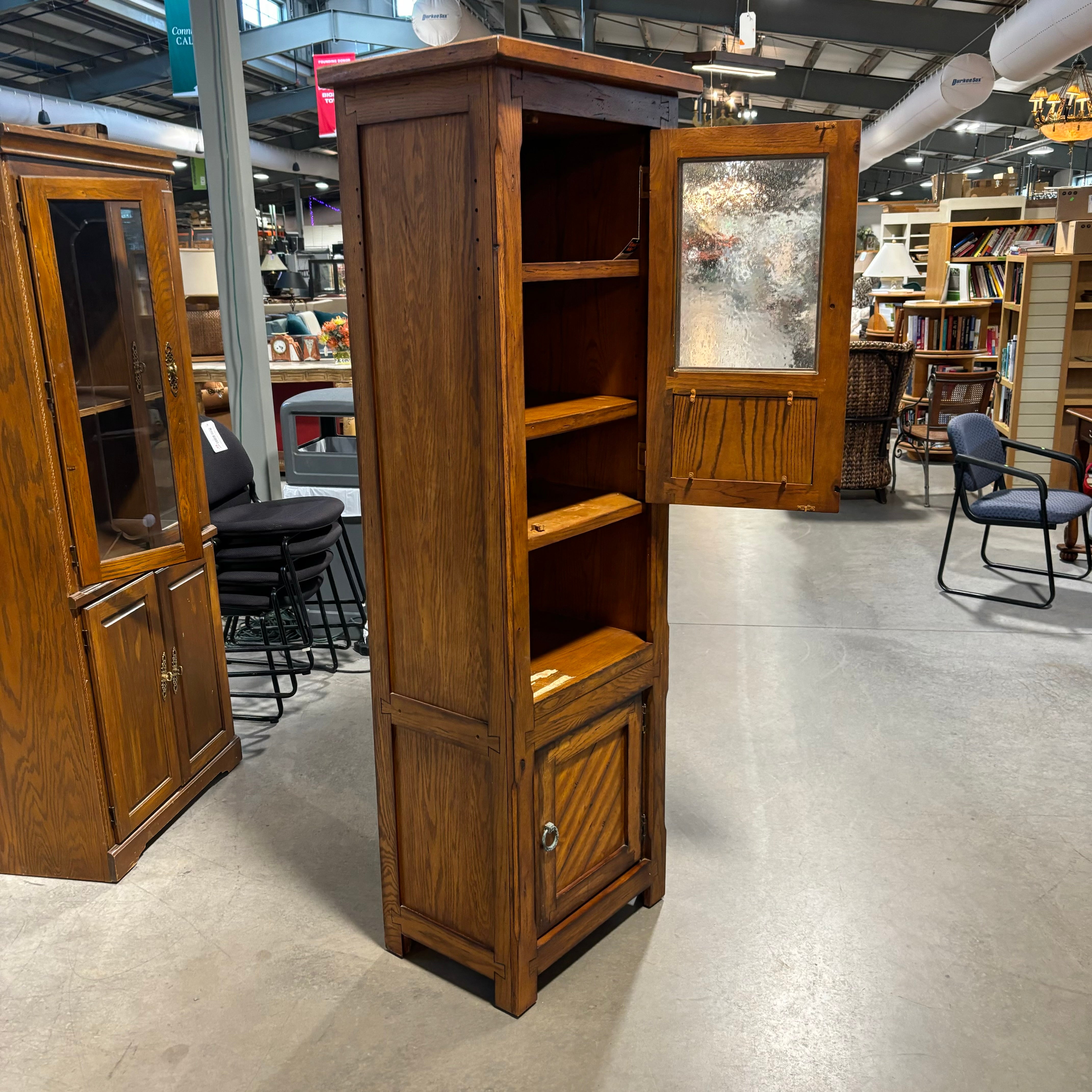 Dark Finish Wood Rustic Style with 2 Wood & Glass Doors Display Bookcase 26.5"x 18"x 77"