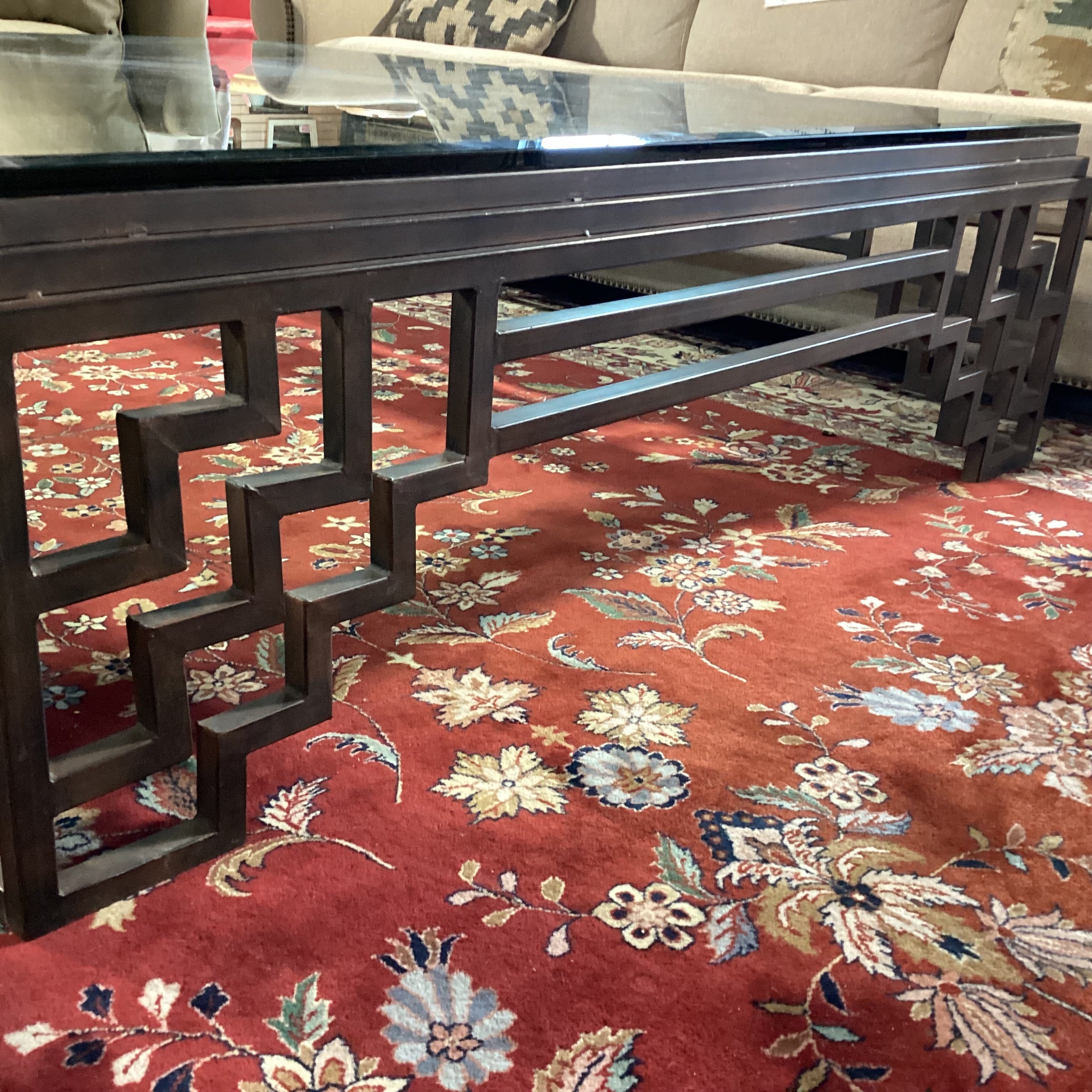 Iron Asian Design & Glass Coffee Table 74.5"x 62"x 19"