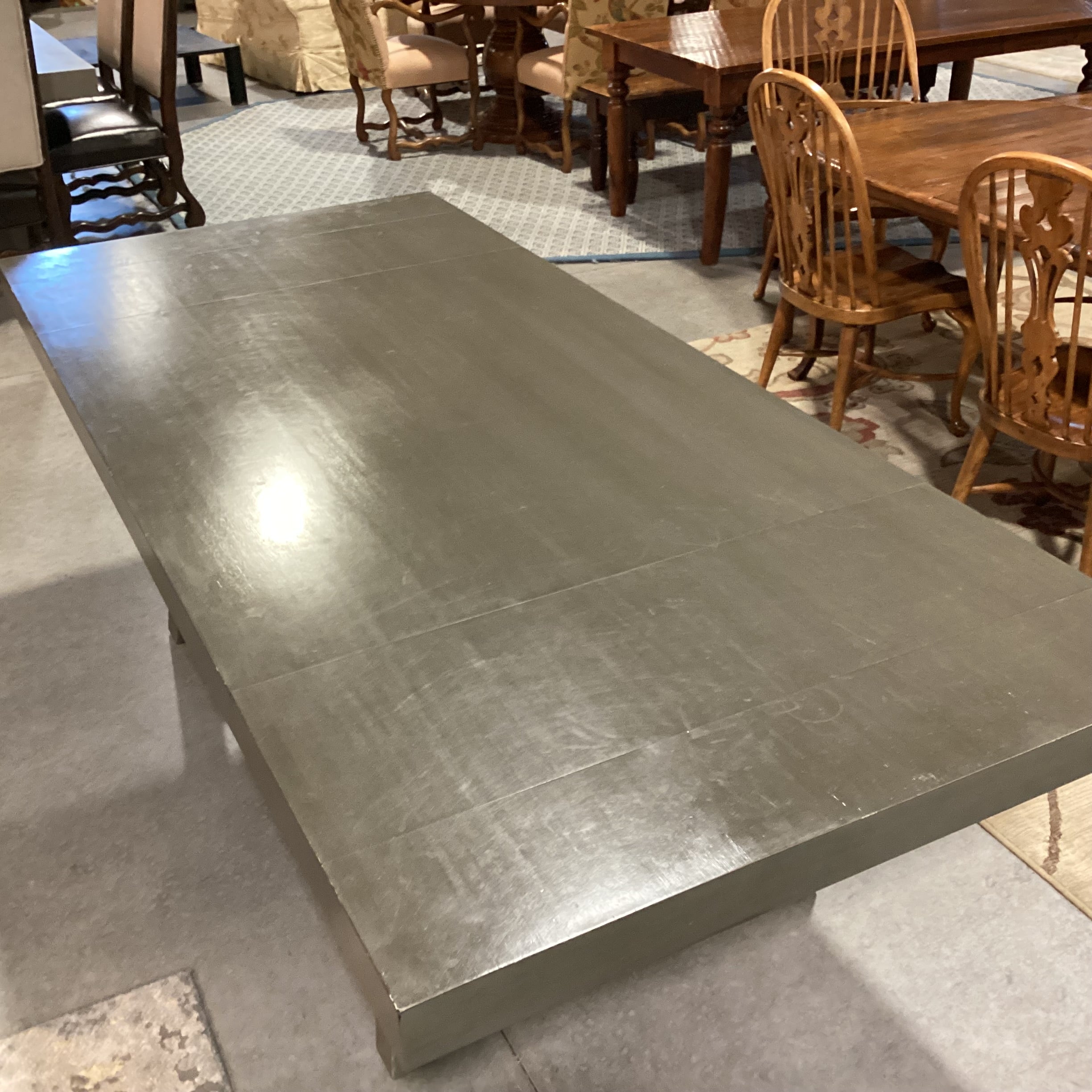 Standard Furniture Grey Finish Trestle & 2 End Leaves Dining Table 95"x 42"x 30"