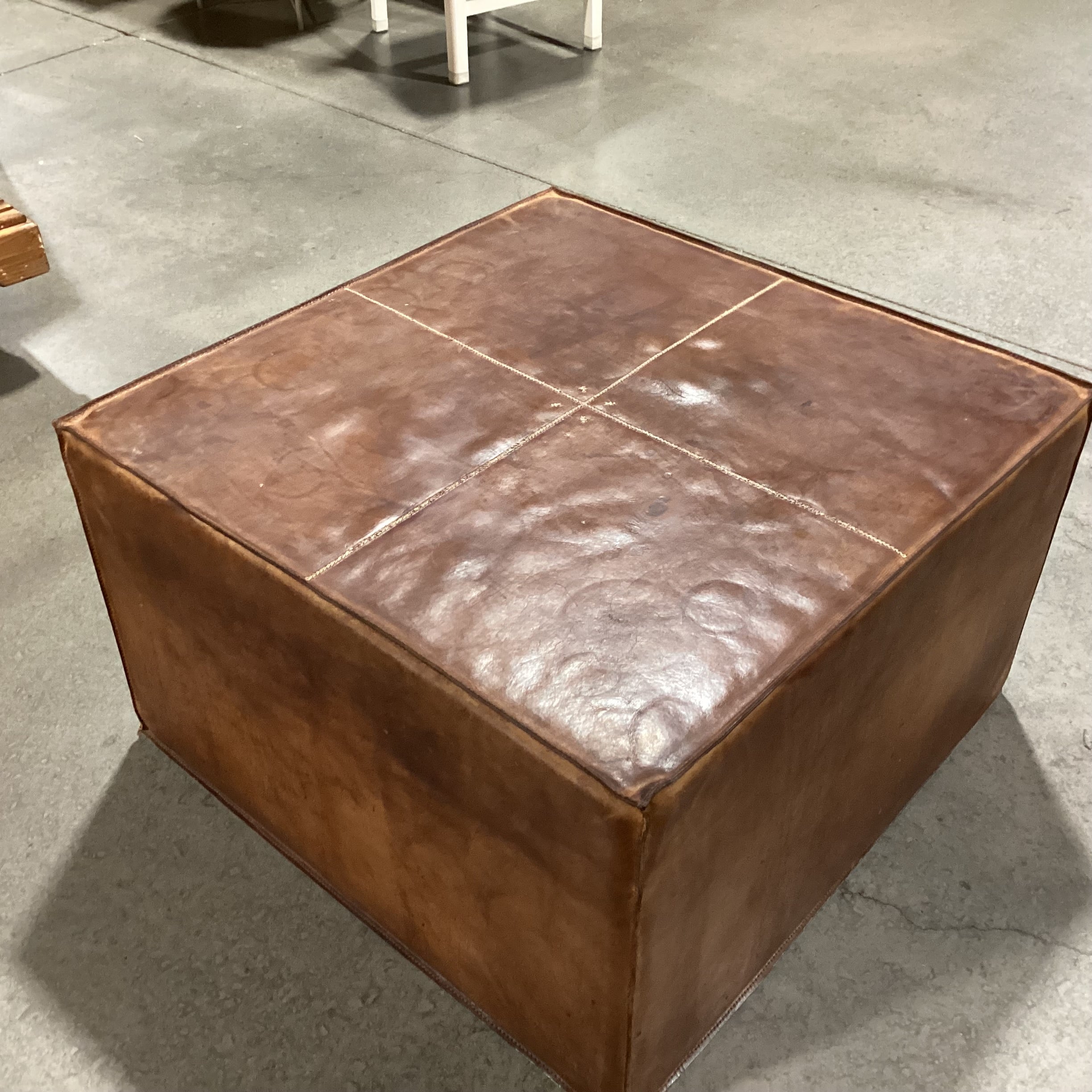 Leather with Stitching Square Ottoman 30"x 30"x 17.5"