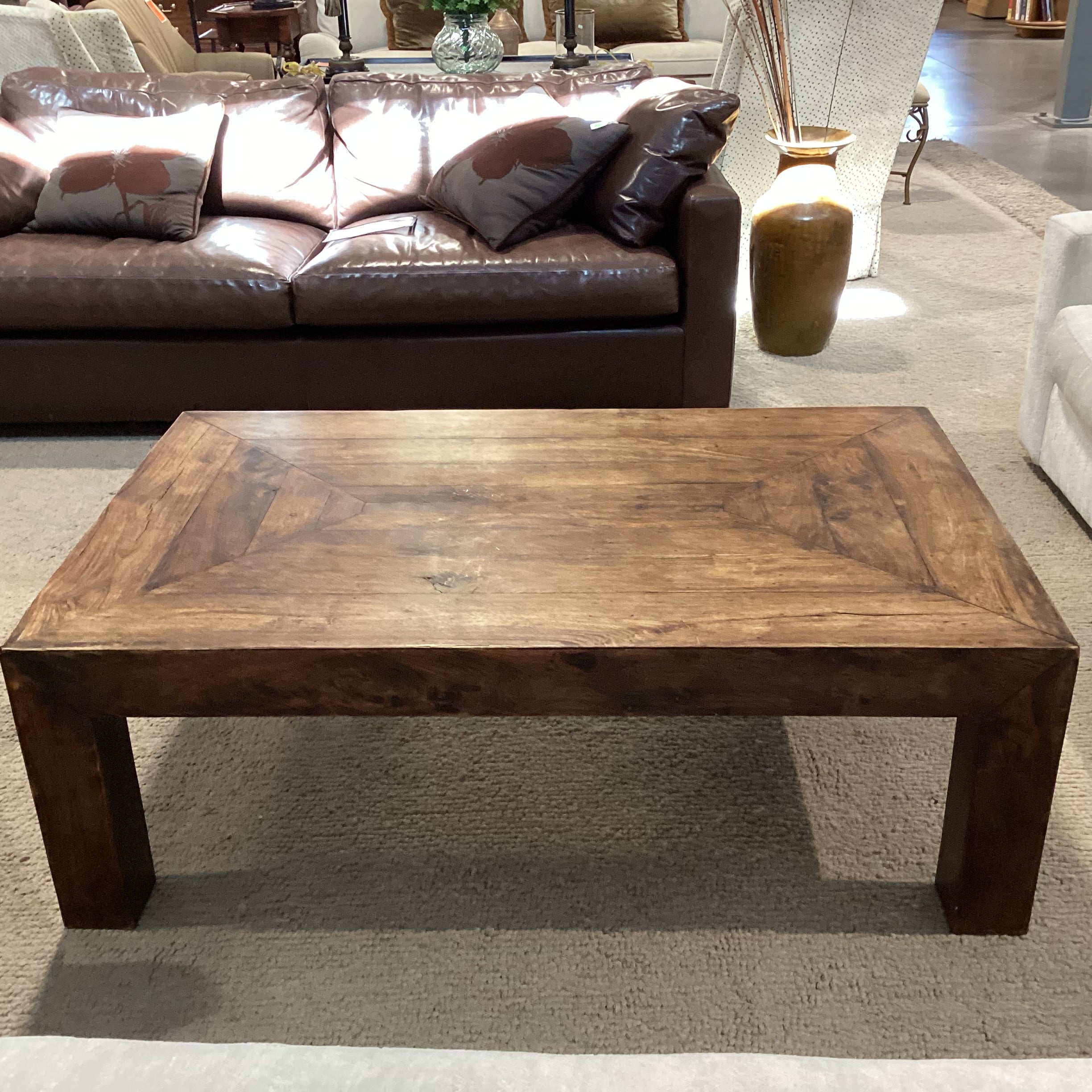 Dark Rustic Finish Solid Wood Plank Detail Coffee Table 52"x 32"x 18"
