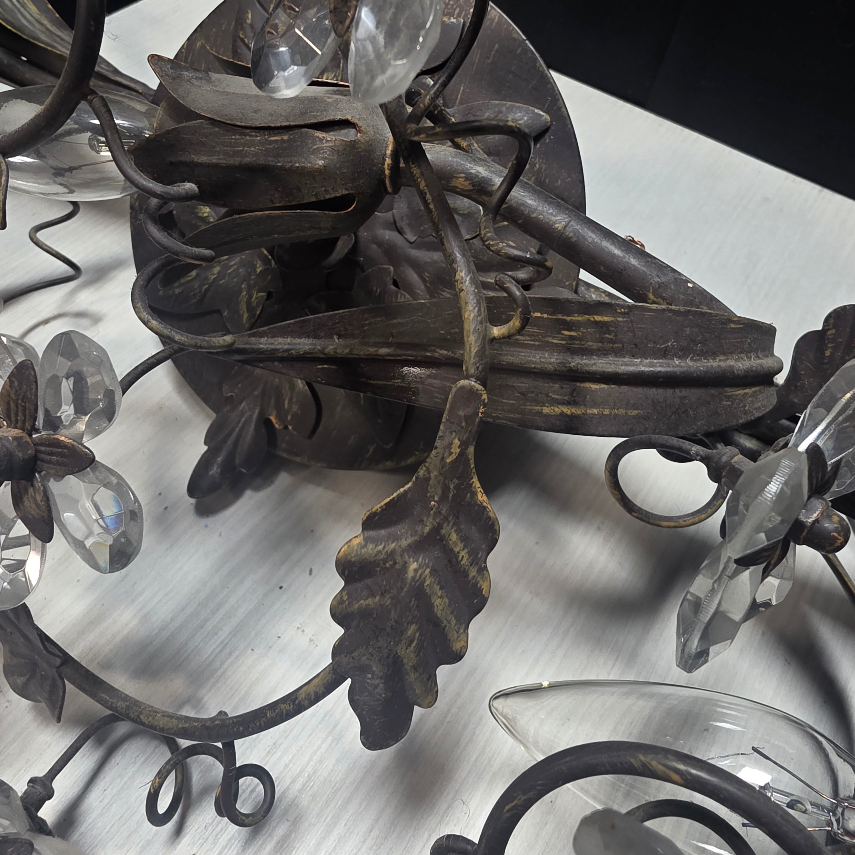 Glass Flower Steel Metal Vines and Leaves Light Wall Sconce 38"x8"x12"
