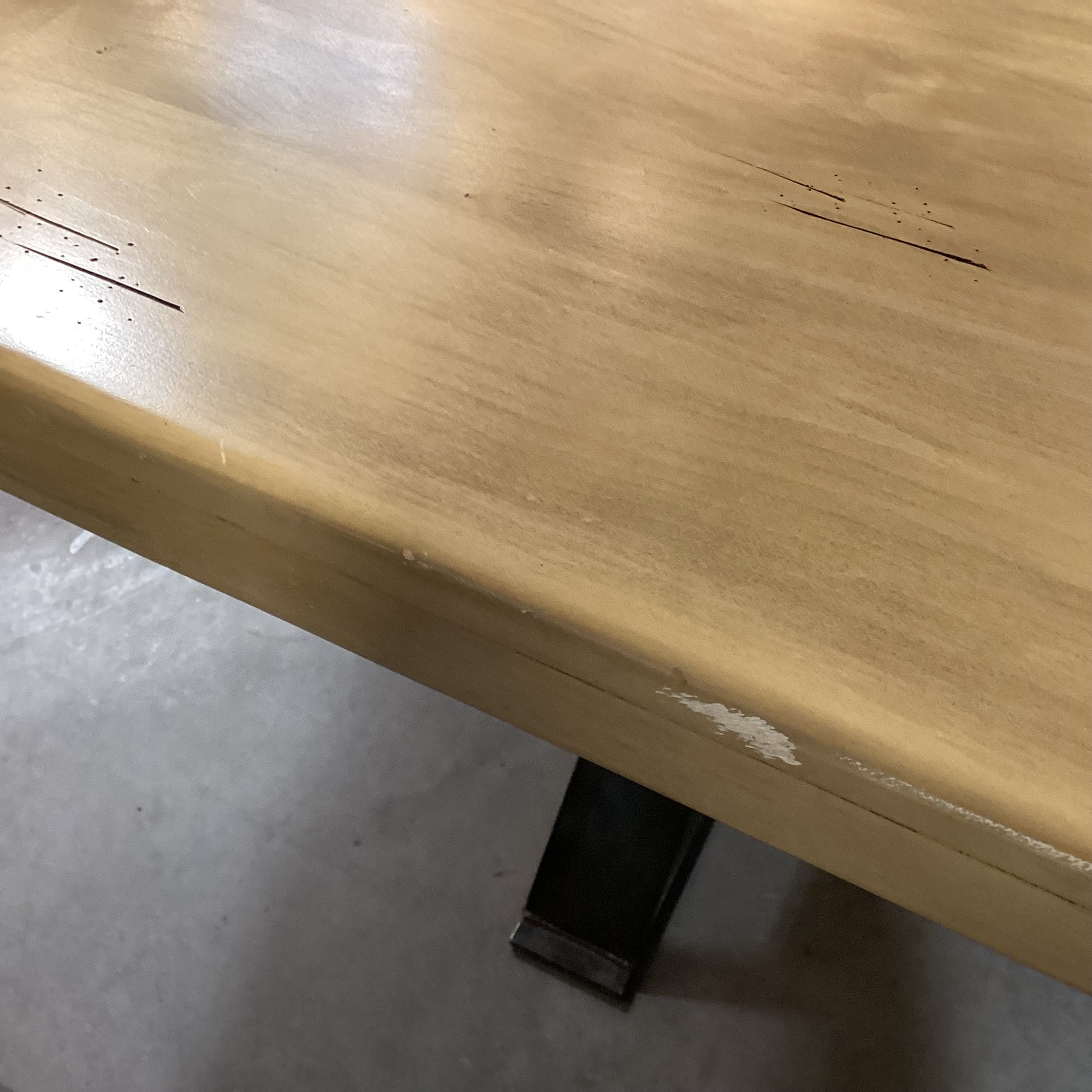 Mountain Modern Light Distressed Finish Wood & Steel with Beam Trestle Dining Table 84"x 42"x 31"