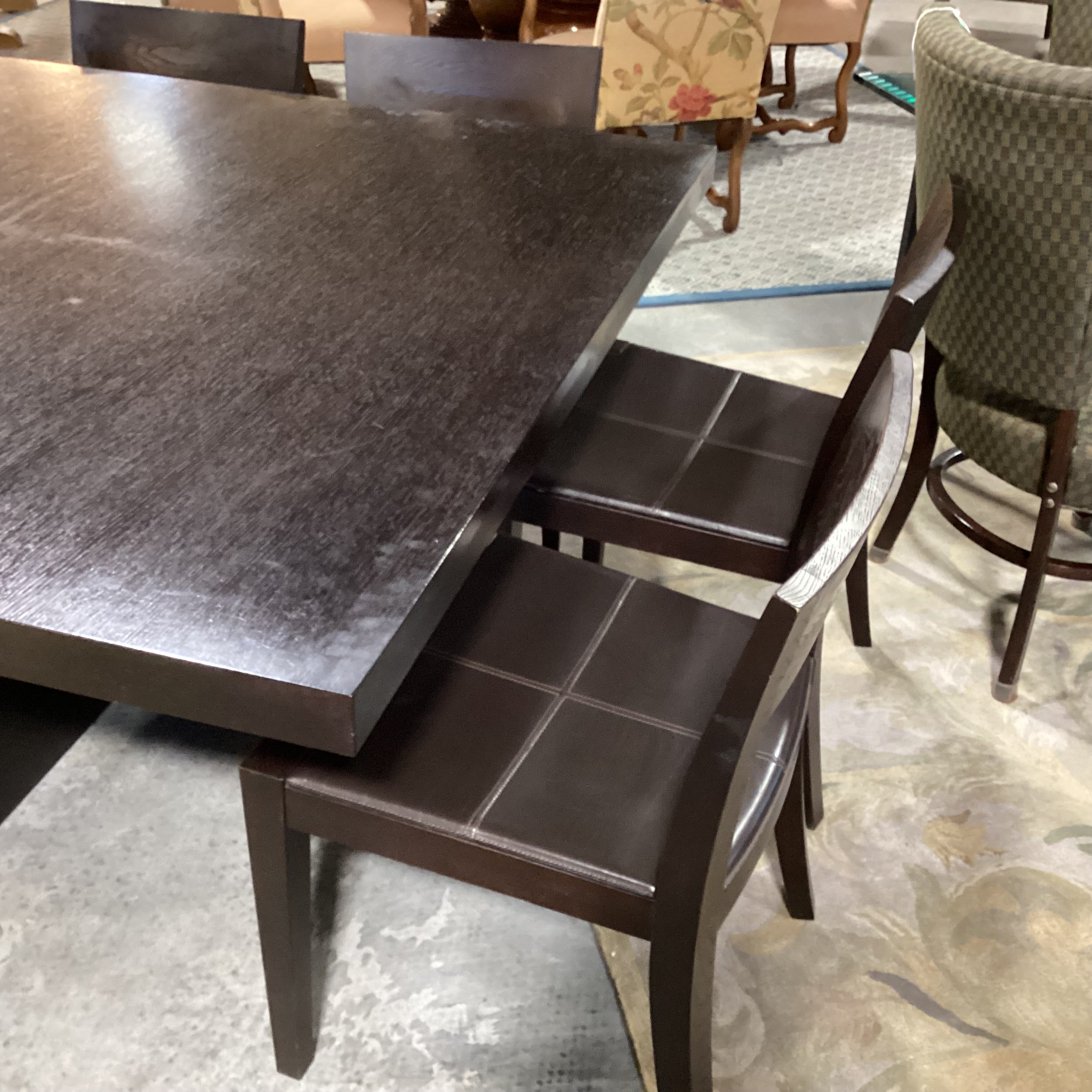 Casa Milano Italian Modern Japandi Design Table with 8 Wood & Leather Chairs Dining Set 59"x 59"x 29"