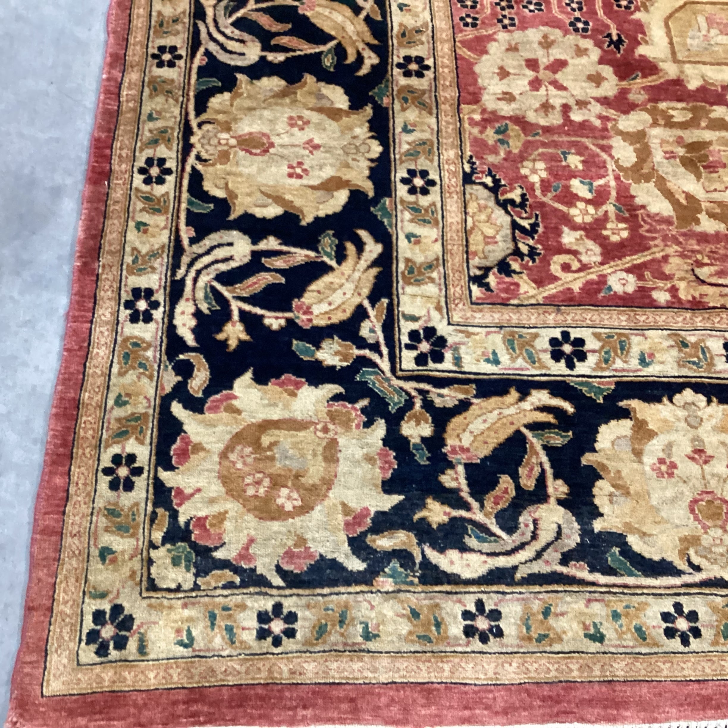 Gold Red & Black Floral Hand Woven Wool Rug 8'x 10'3"