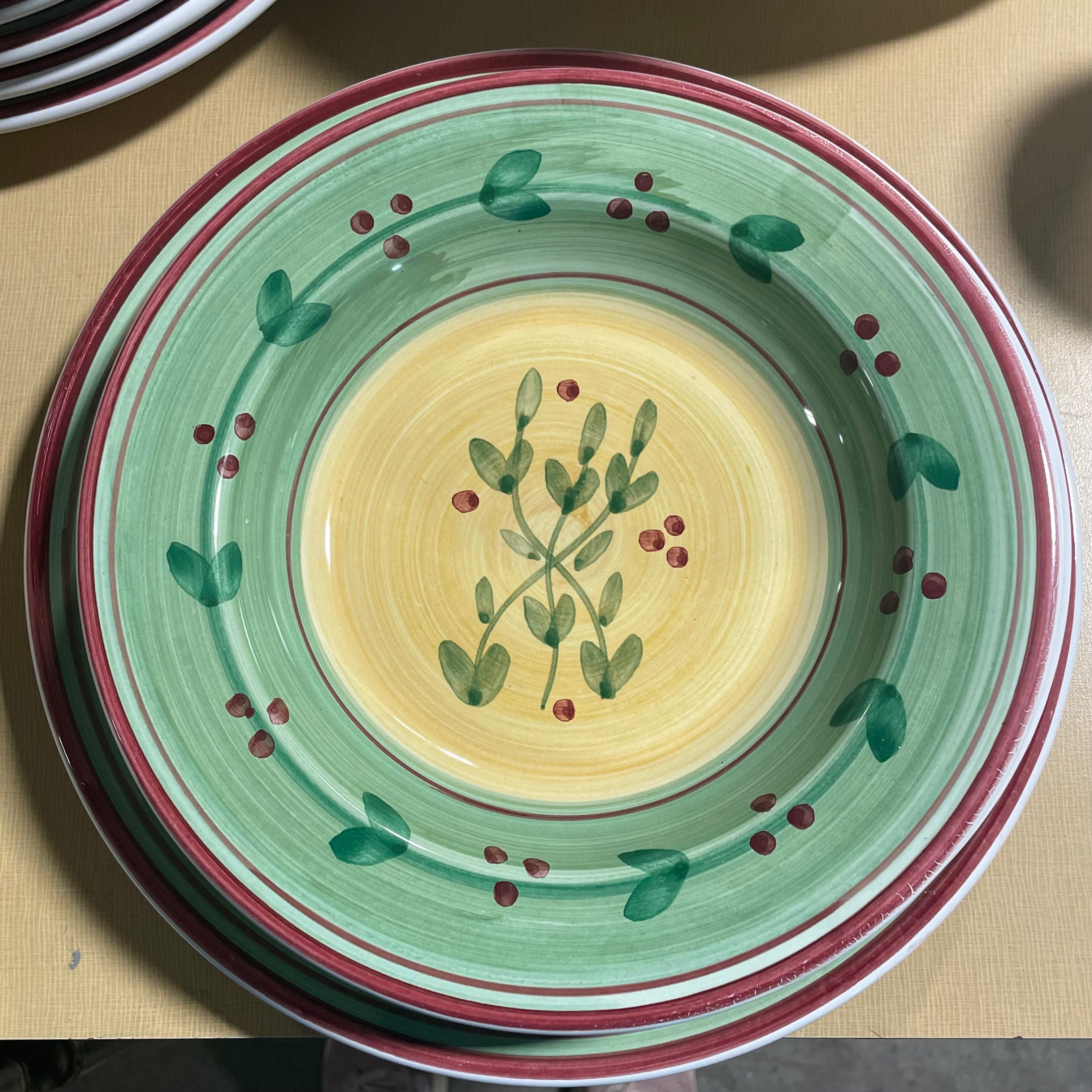 Set of 50 Pieces Vintage Caleca Ribes Handpainted Ceramic Dinnerware, Made in Italy