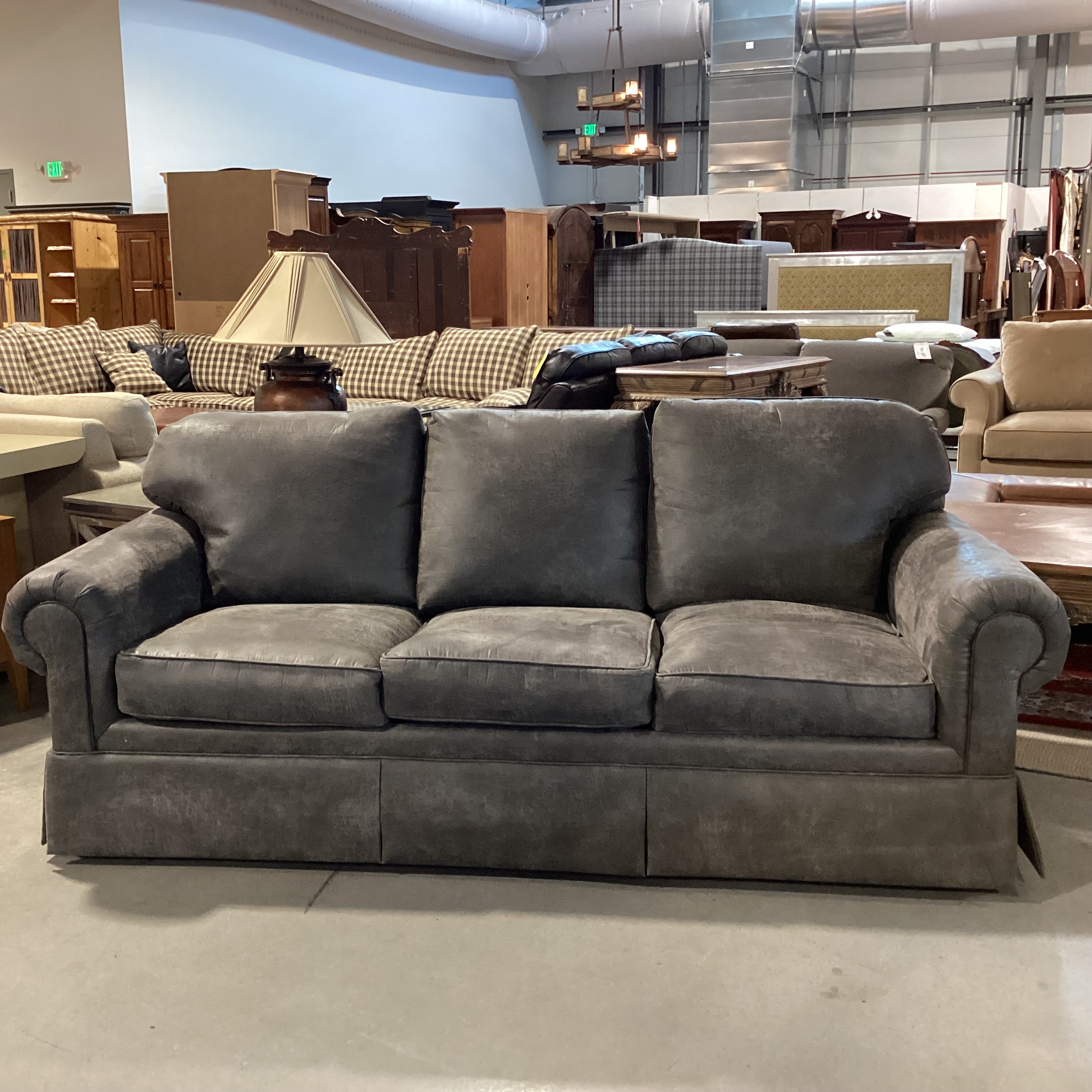 Grey Brown Textured ultra Suede & Down Fill Queen Sleeper Sofa 87"x 39"x 32"
