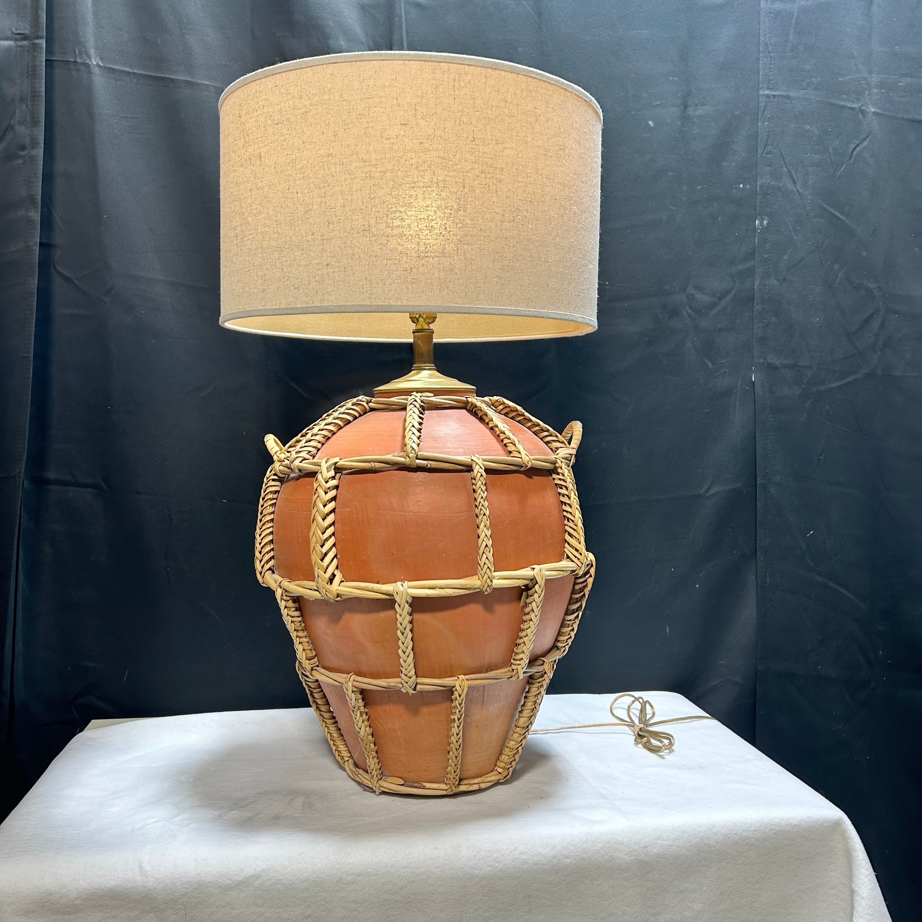 Vintage Bulbous Terracotta & Woven Rattan 16"x 33"