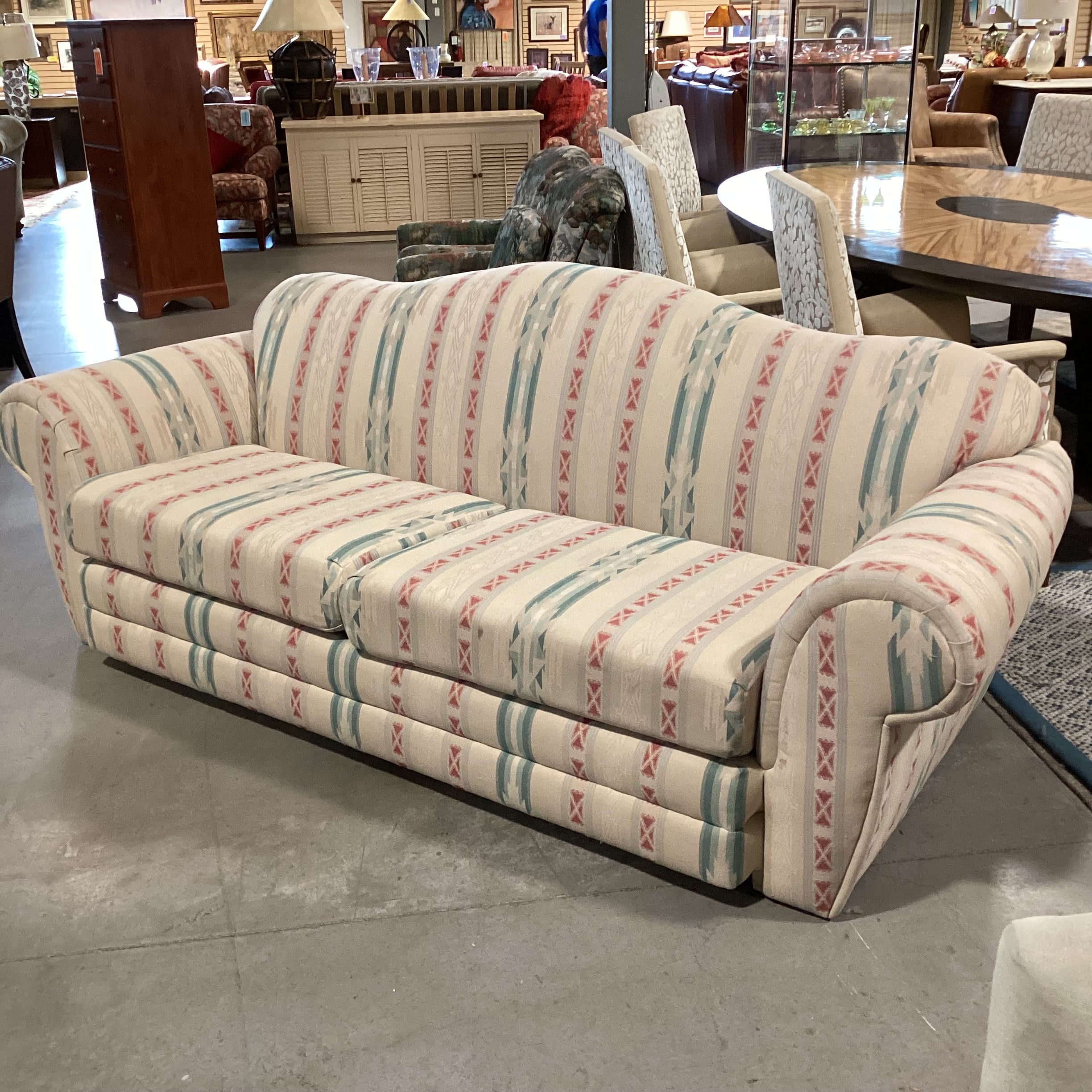 International Furniture Cream Red Green Southwest Sofa 92"x 36"x 35"