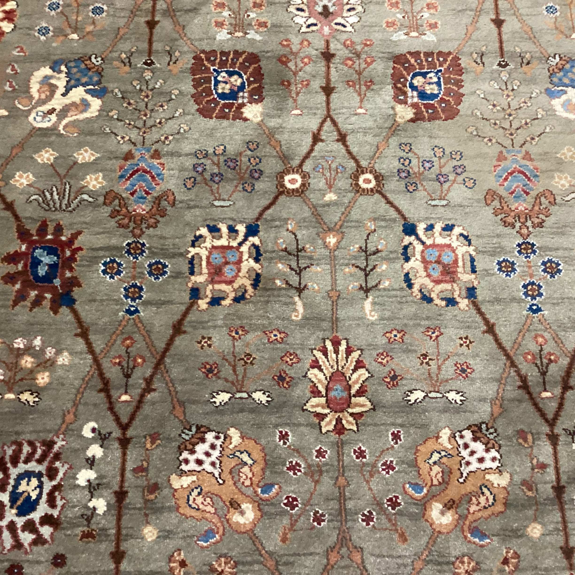 Karastan Paysage Palmette & Vinery Olive Tan Rust Blue Wool Rug8'8"x 12'4"