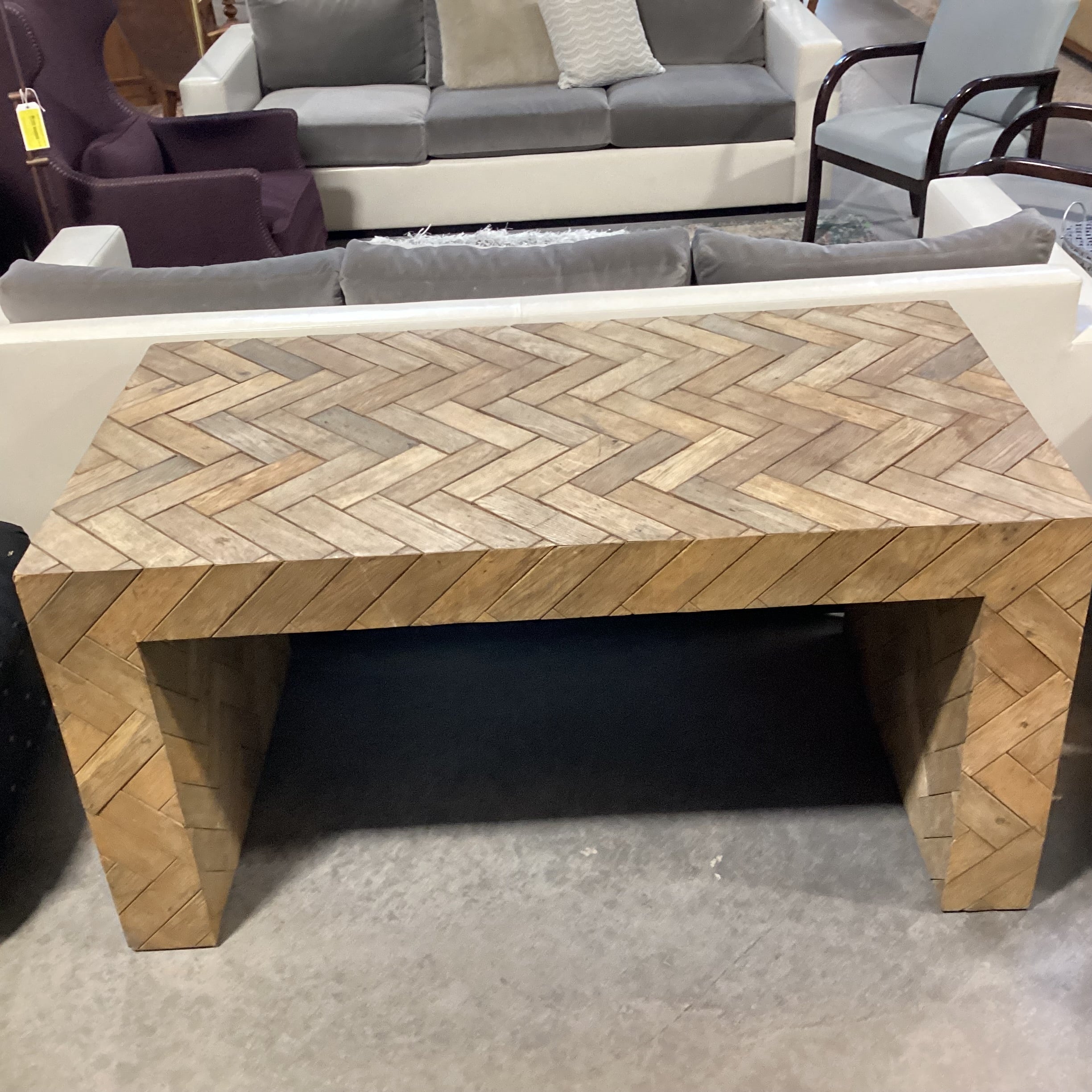 Natural Wood Plank with Chevron Pattern Desk 59"x 31.5"x 30"