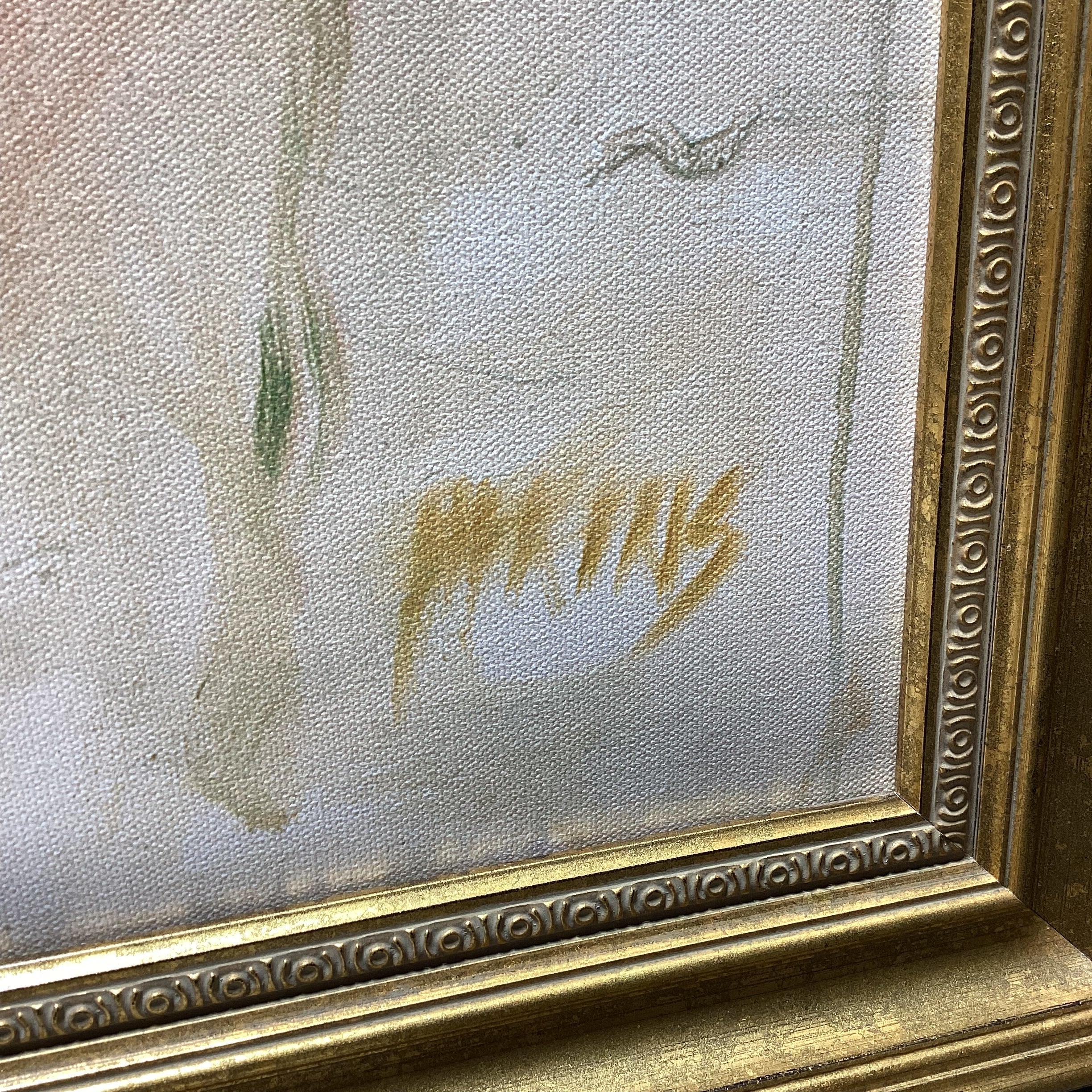 Artist Signed Figure Study Painting Print In Gold Frame 35" x 45"