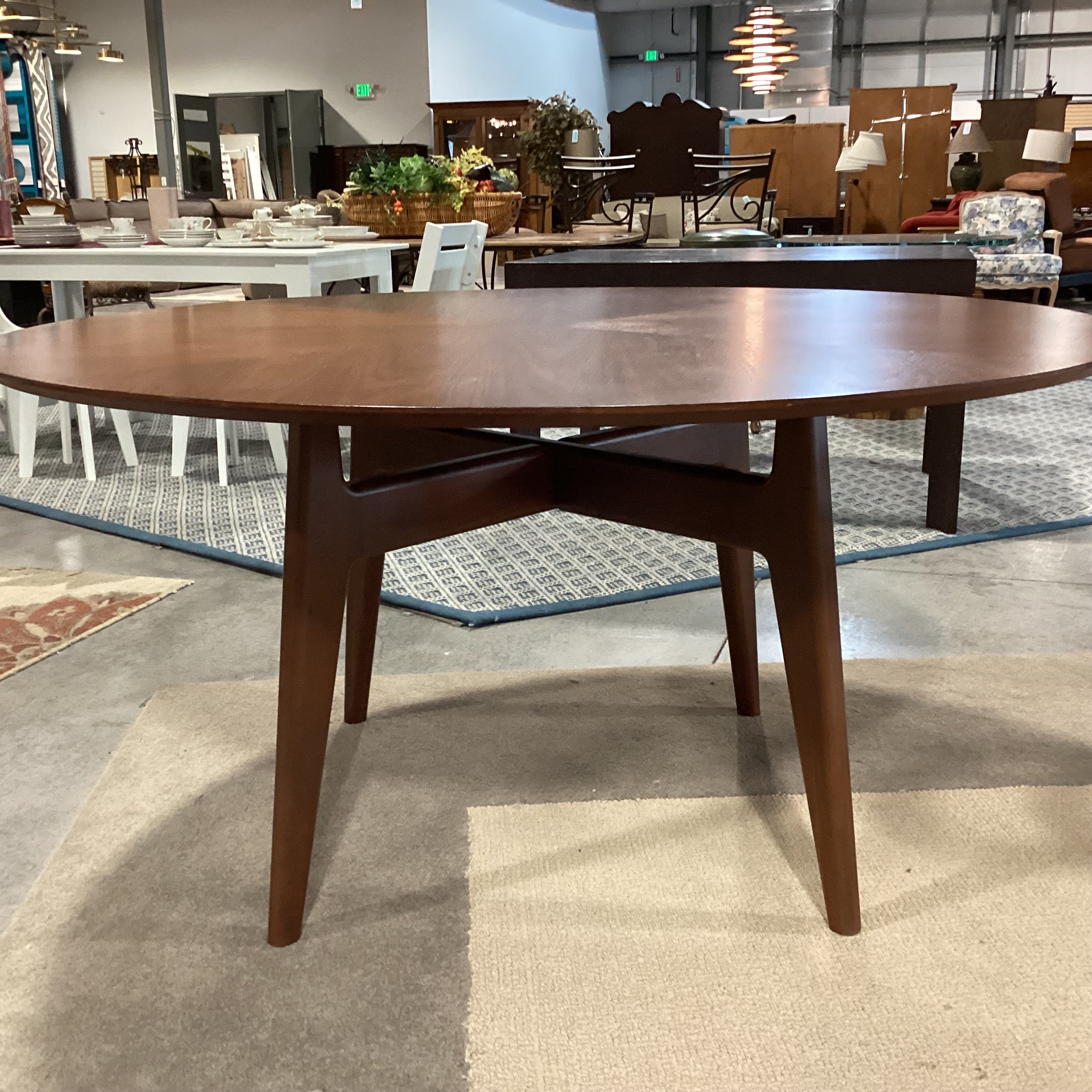 Crate & Barrel Tate Mid Century Style Walnut Finish Round Dining Table 60" Diameter x 30"