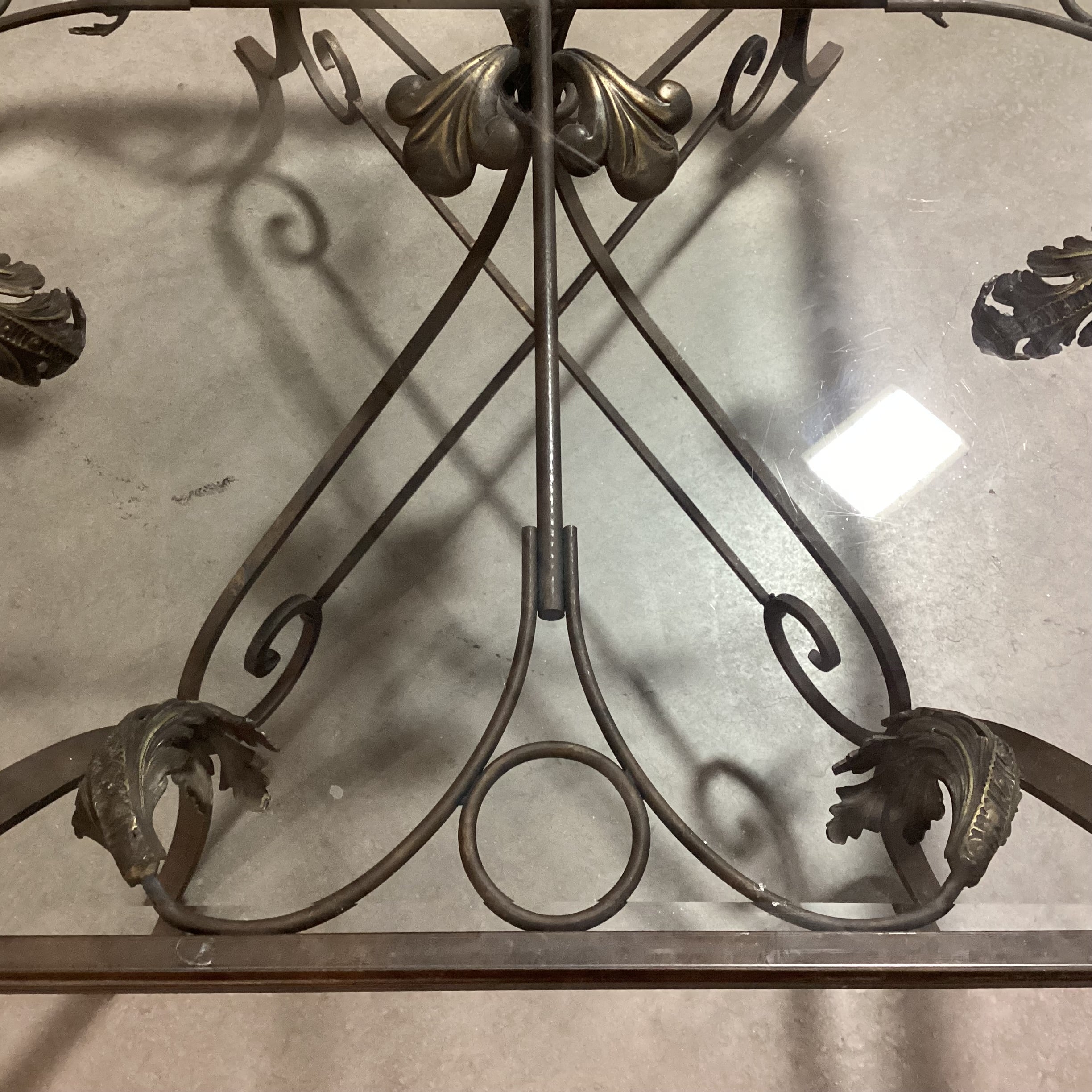 Ornate Iron & Brass Leaf with Beveled Glass Top 57.5"x 41.5"x 25"