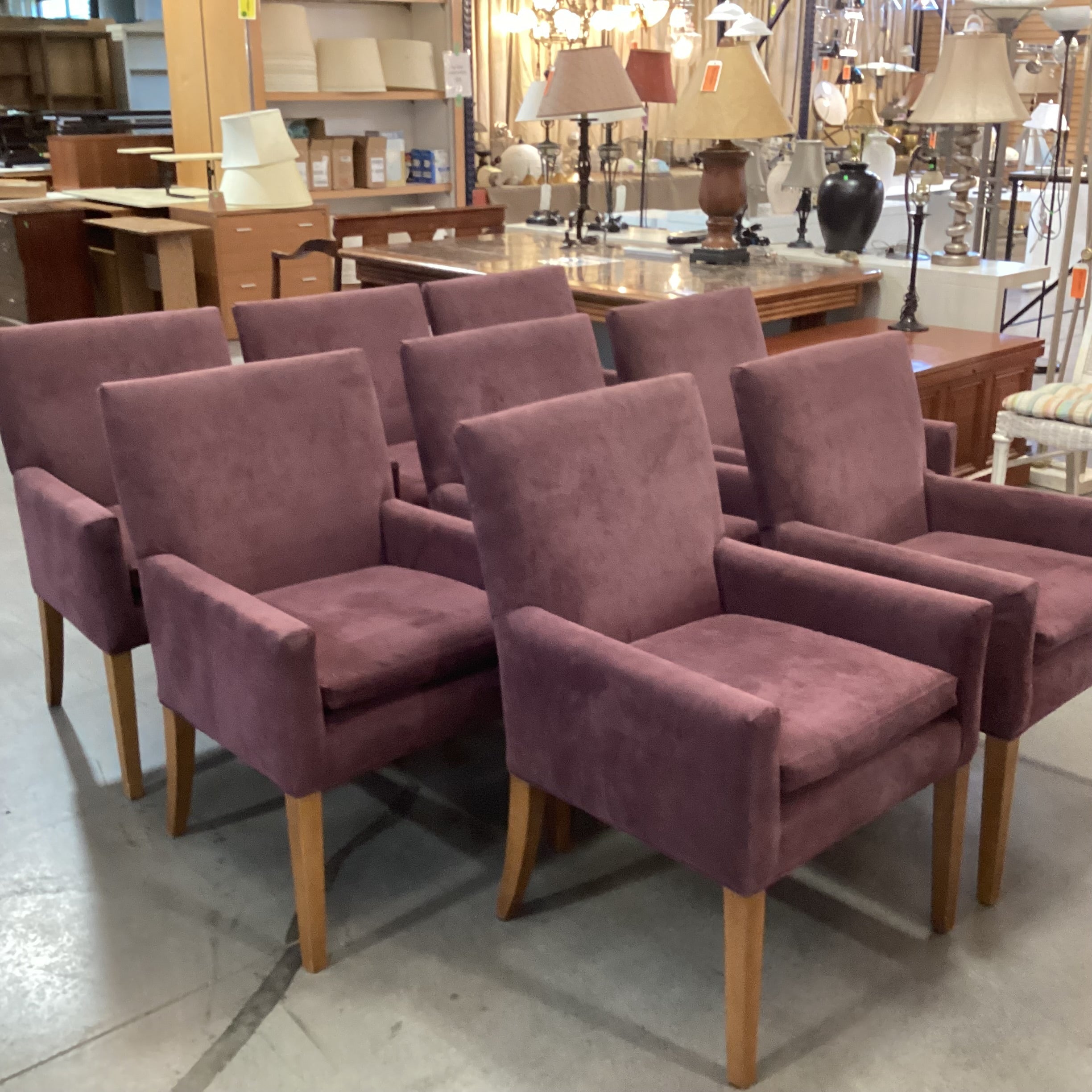 SET of 8 Mitchell Gold Plum Ultra Suede Dining Chairs 25"x 26"x 36"