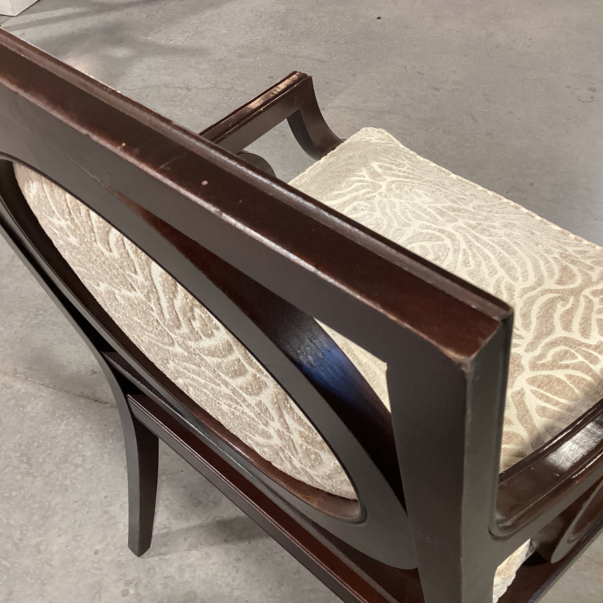 Custom Dark Finish Wood Circle Design with Cream & Raised Chenille Down Mix Chair 27"x 27"x 39"