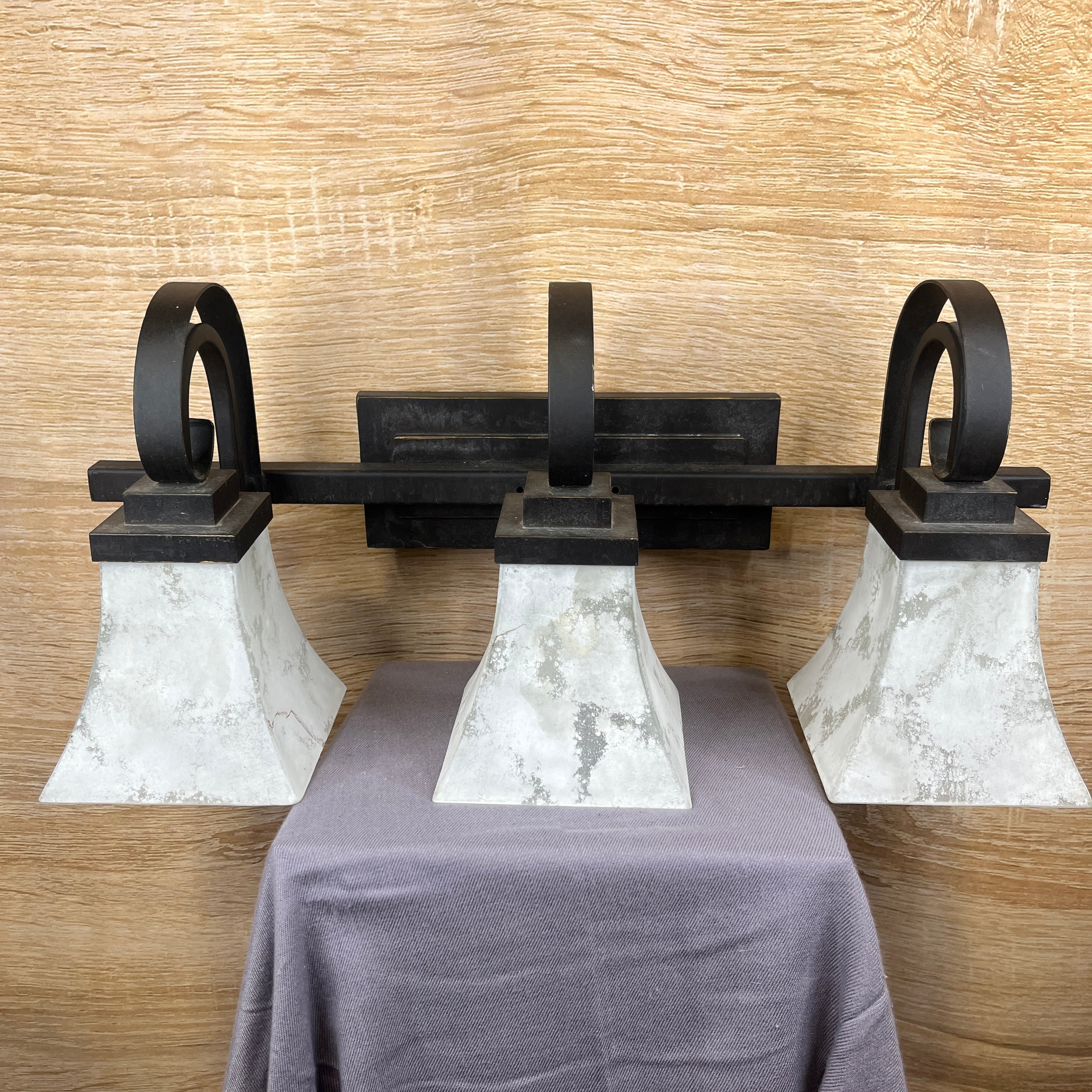 Kuzco Lighting Spanish Style 3-Light Black iron with Textured Glass Shades Indoor Wall Sconce 27"x 12.6"x 10"