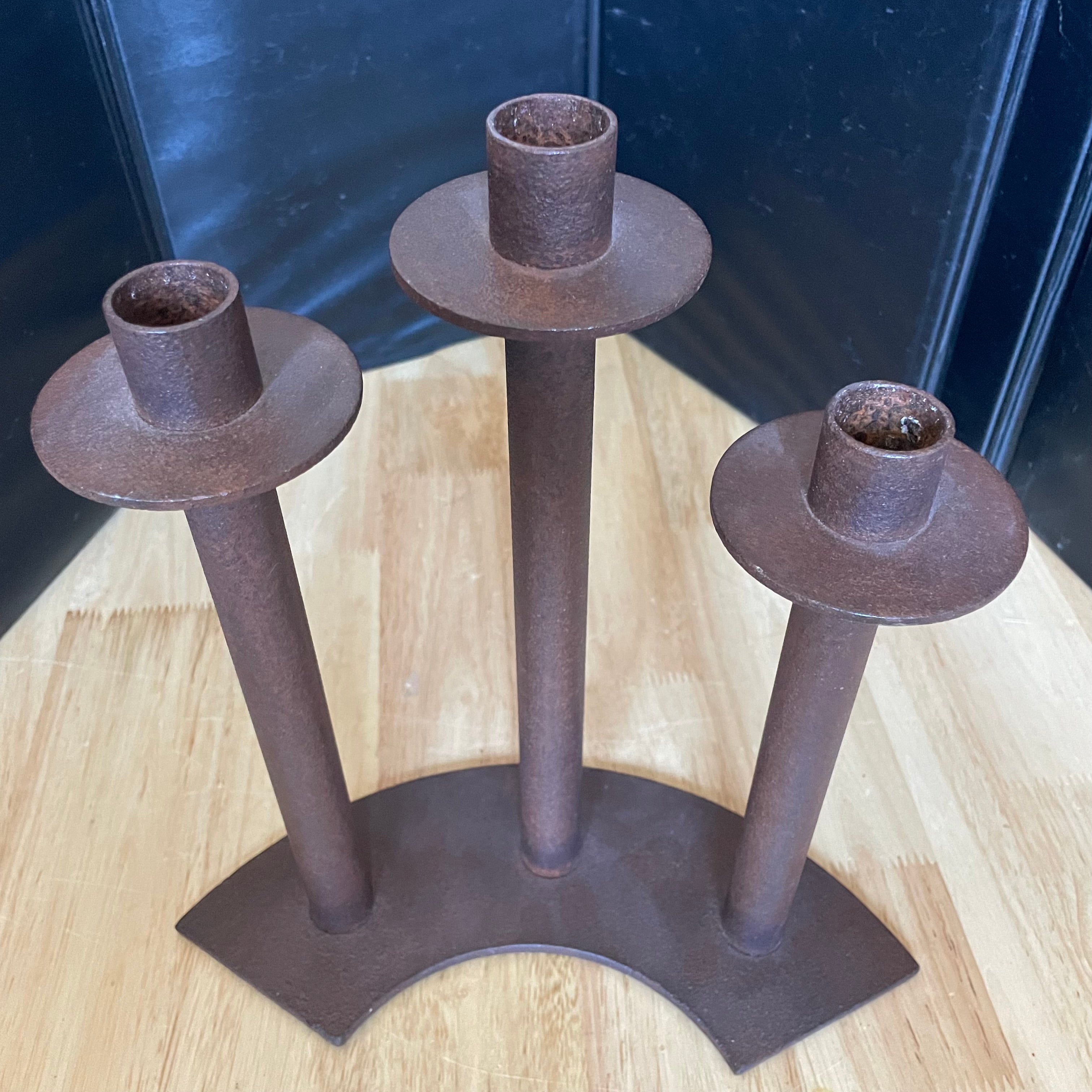 Set of 3 Vintage Brutalist Interchangeable Metal Candlestick Holders