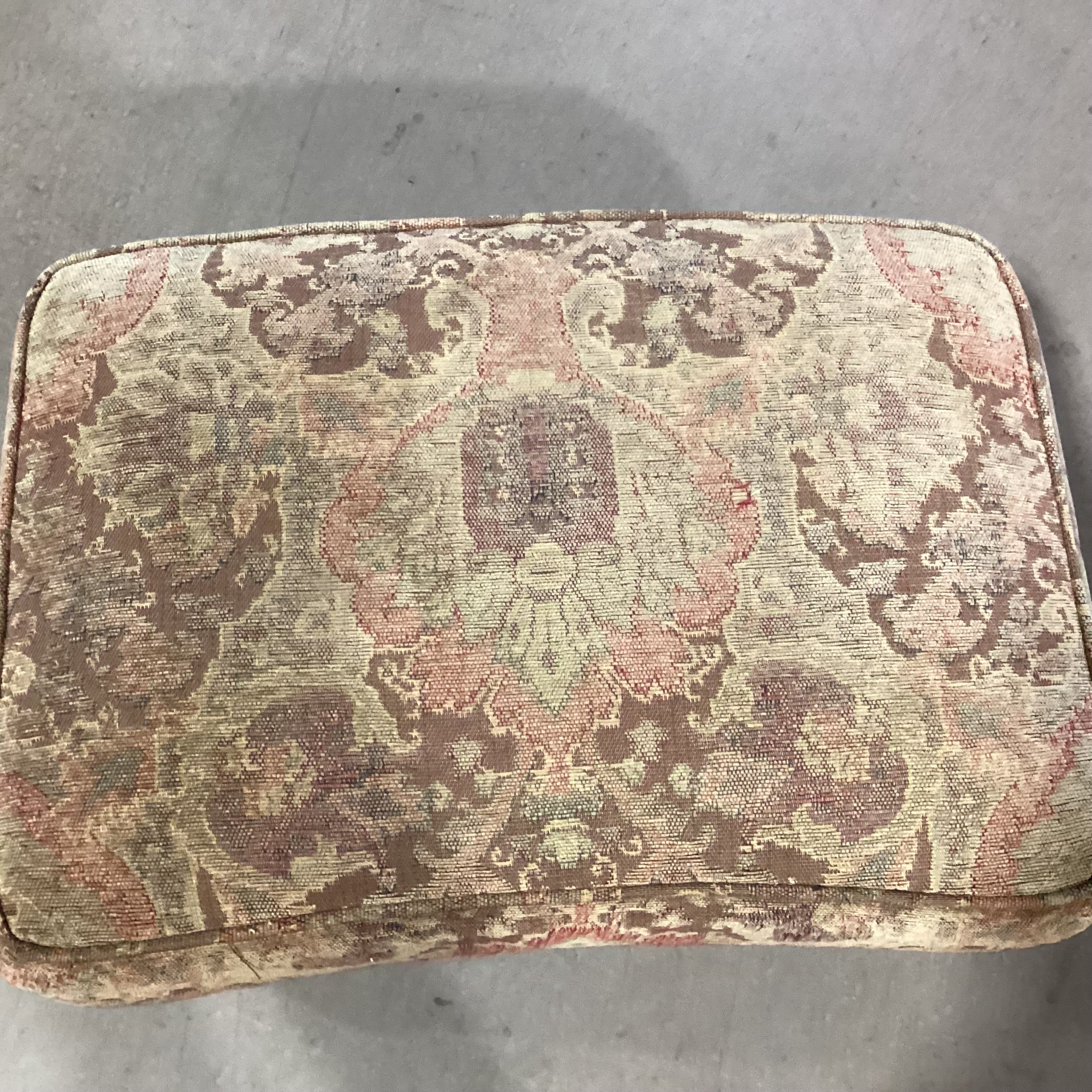 Arhaus Brown & Sage Chenille Woven with Nailhead Ottoman 28"x 20"x 15"