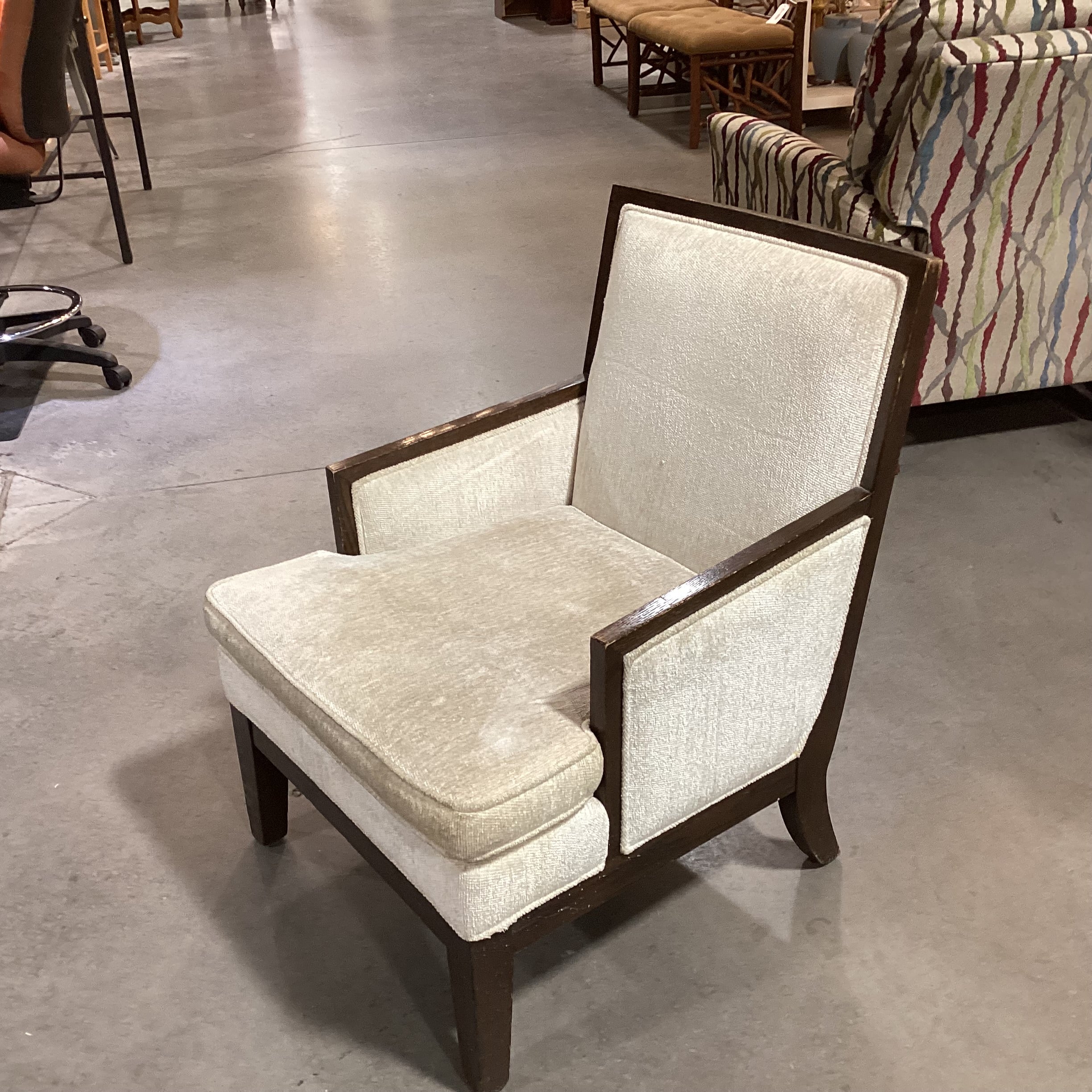 Quality Co. Ivory Chenille Woven & Dark Finish Wood Chair 25"x 30"x 33"