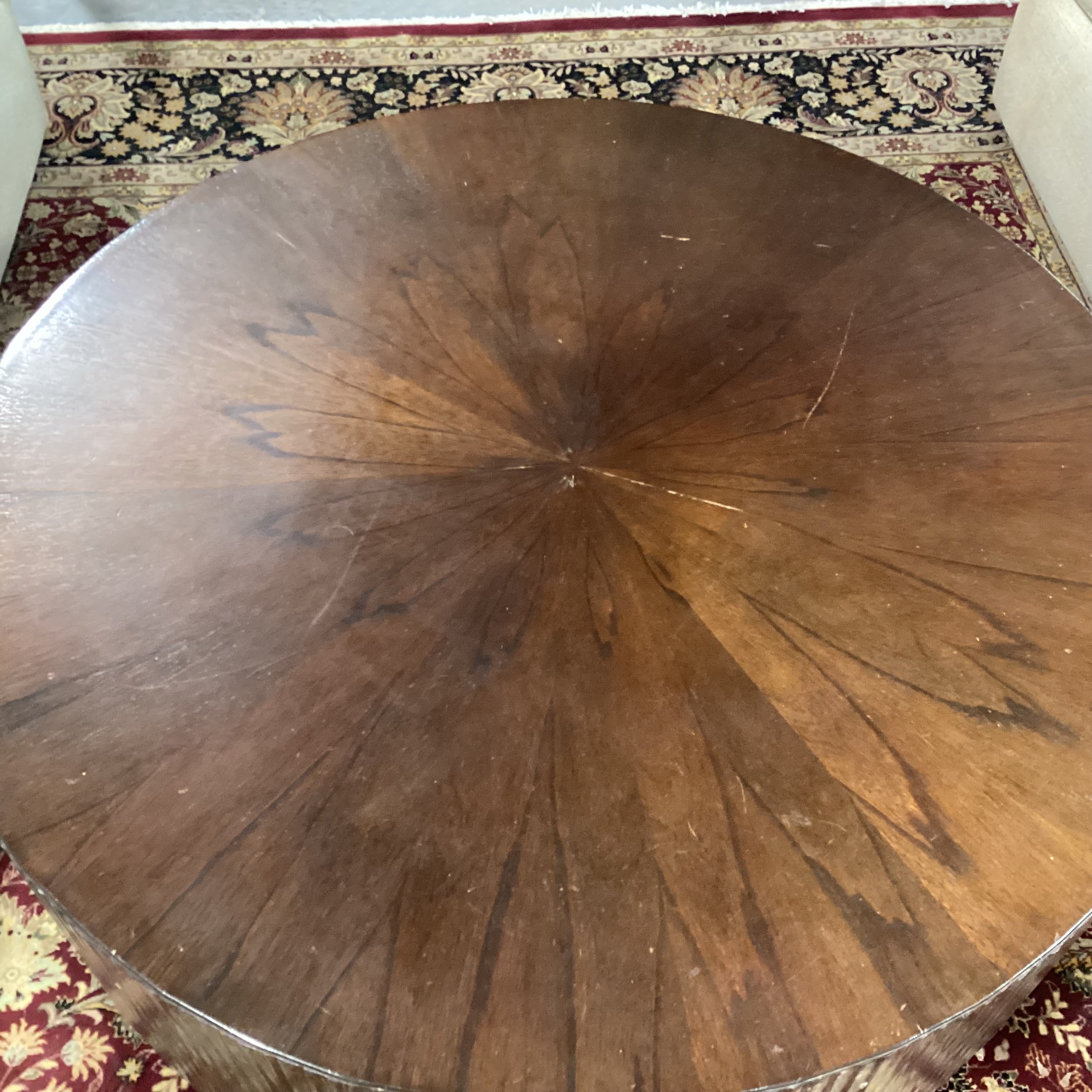 Finished Wood & Veneer Round with Ribbed Sides Coffee Table 45" Diameter x 20"