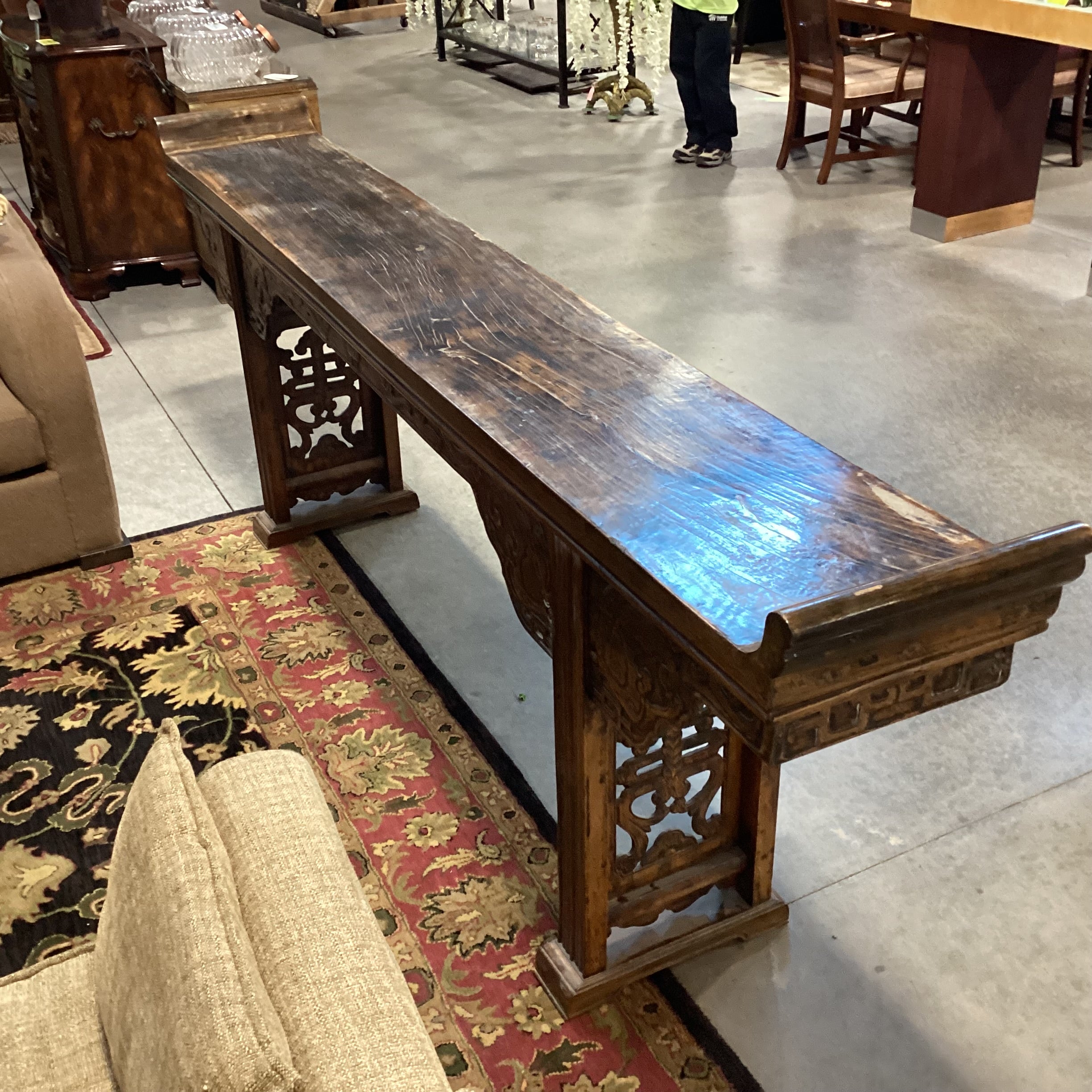 Antique Asian Ornate Carved Wood Console Sofa Table 106"x 16"x 40"