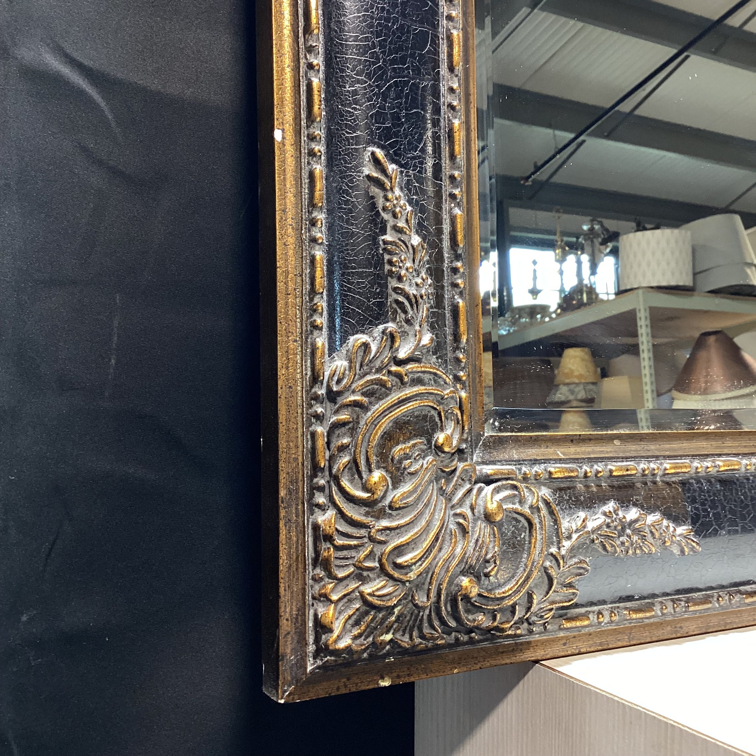 Vintage Bevelled Edge Ornate Gold And Black Wall Mirror 31" x 43"