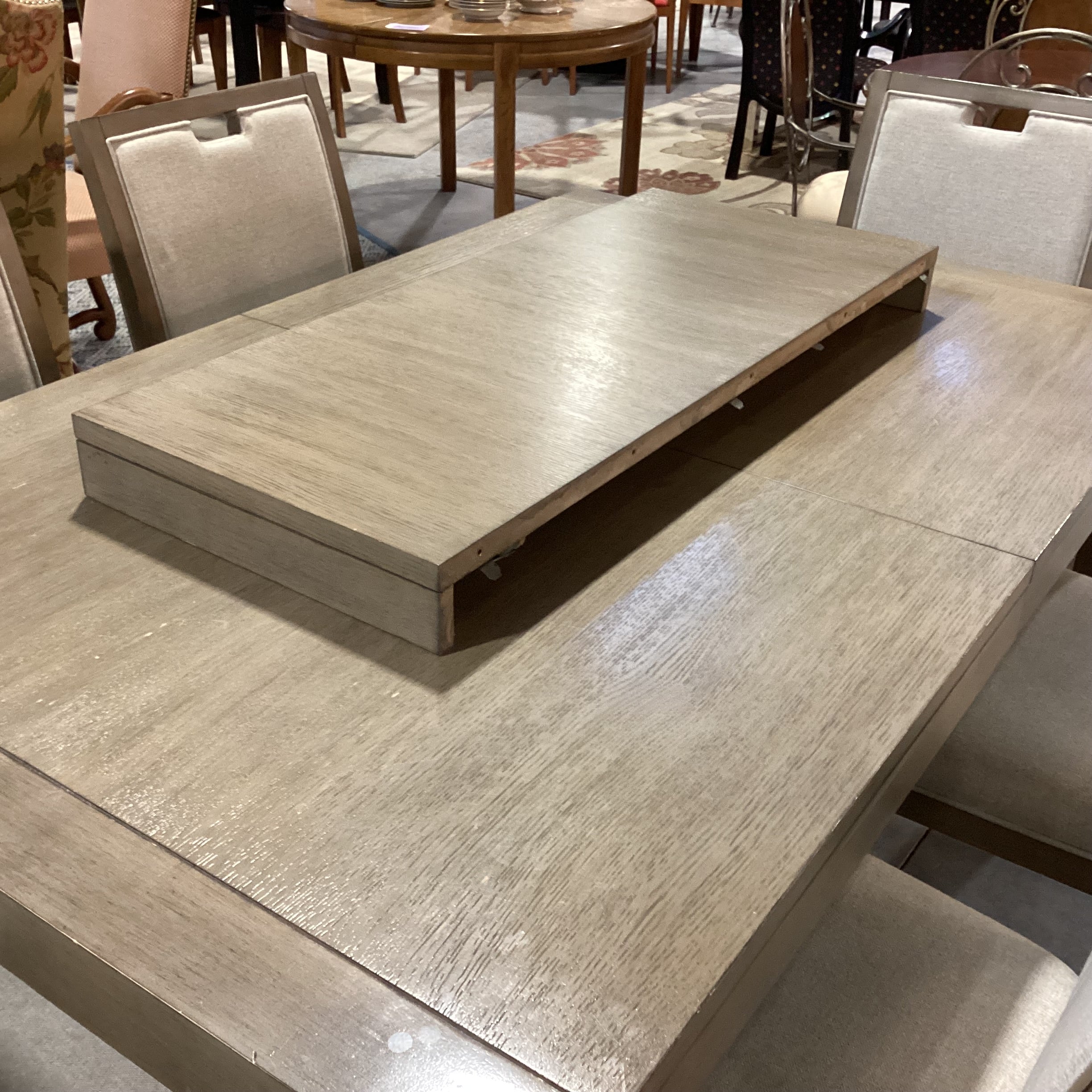 Klaussner Home Furnishings Grey Tone Finish Wood with 1 Leaf Table & 6 Chairs Dining Set 66" to 84"x 42"x 30.5"