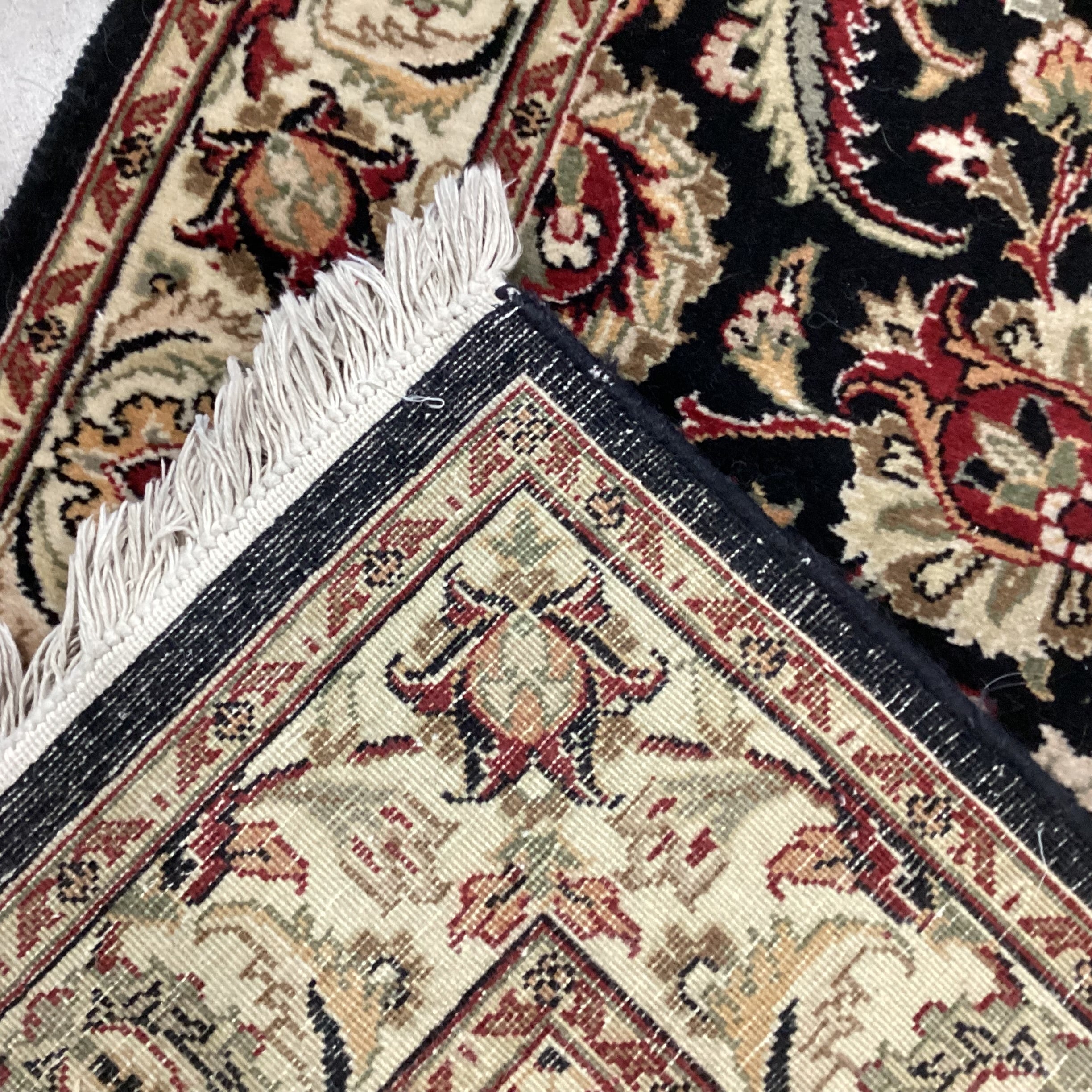 Ivory Black Red Handwoven Wool Runner Rug 2'7"x 11'