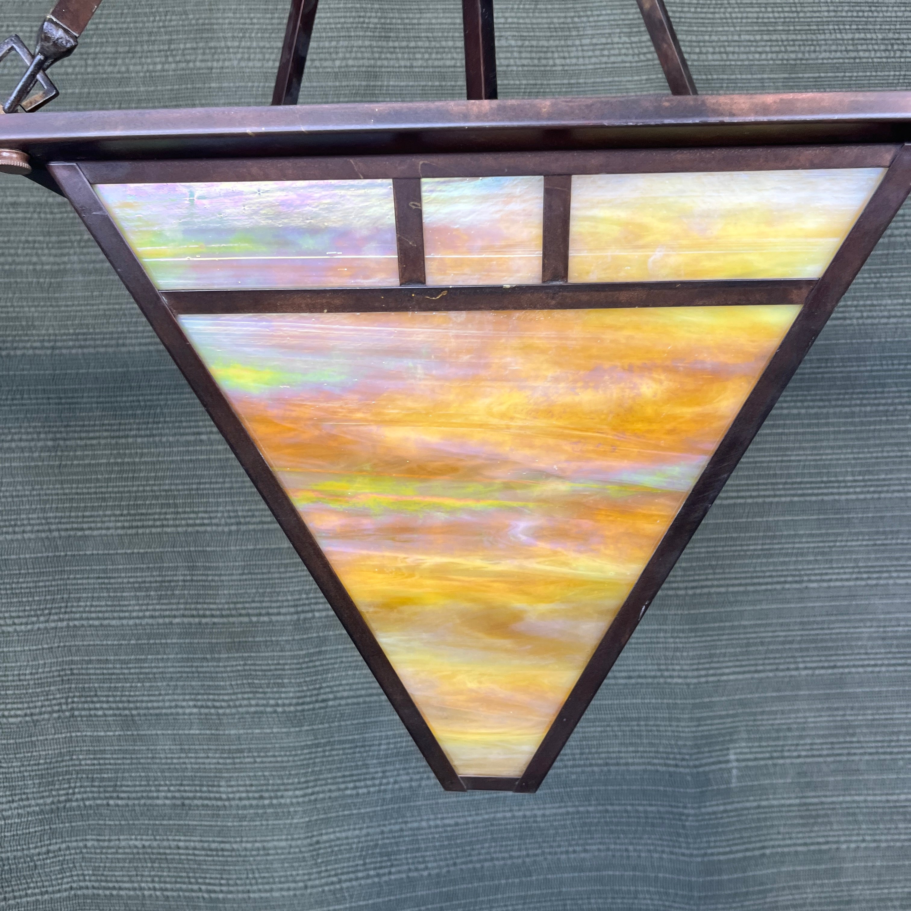 Hi-Lite Rosewood Metal with Iridescent Honey Glass Ceiling Pendant 15"x 15"x 29"