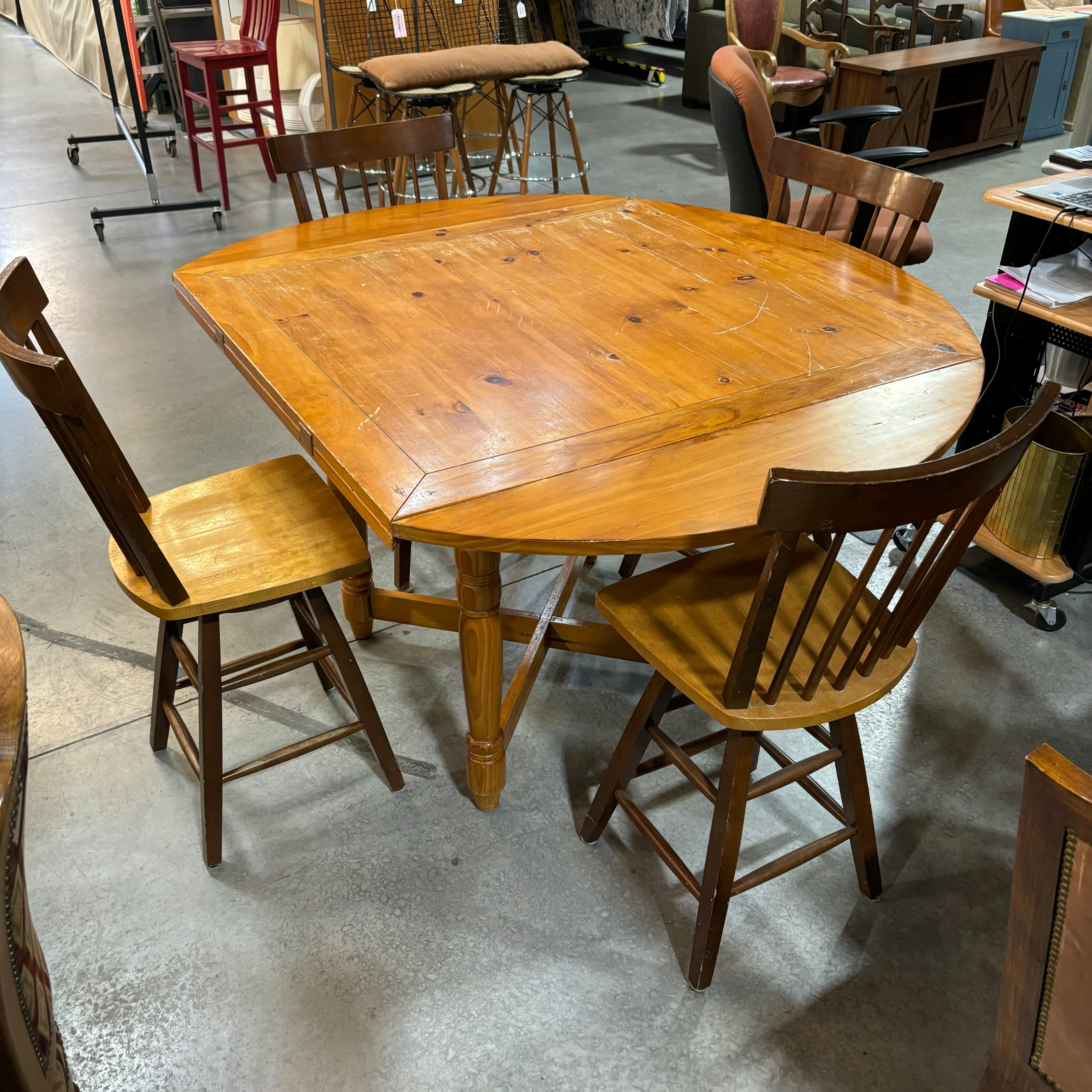Round to Square Table with 4 Barstools Dining Set 66" Diameter to 46.5" Square x 36"