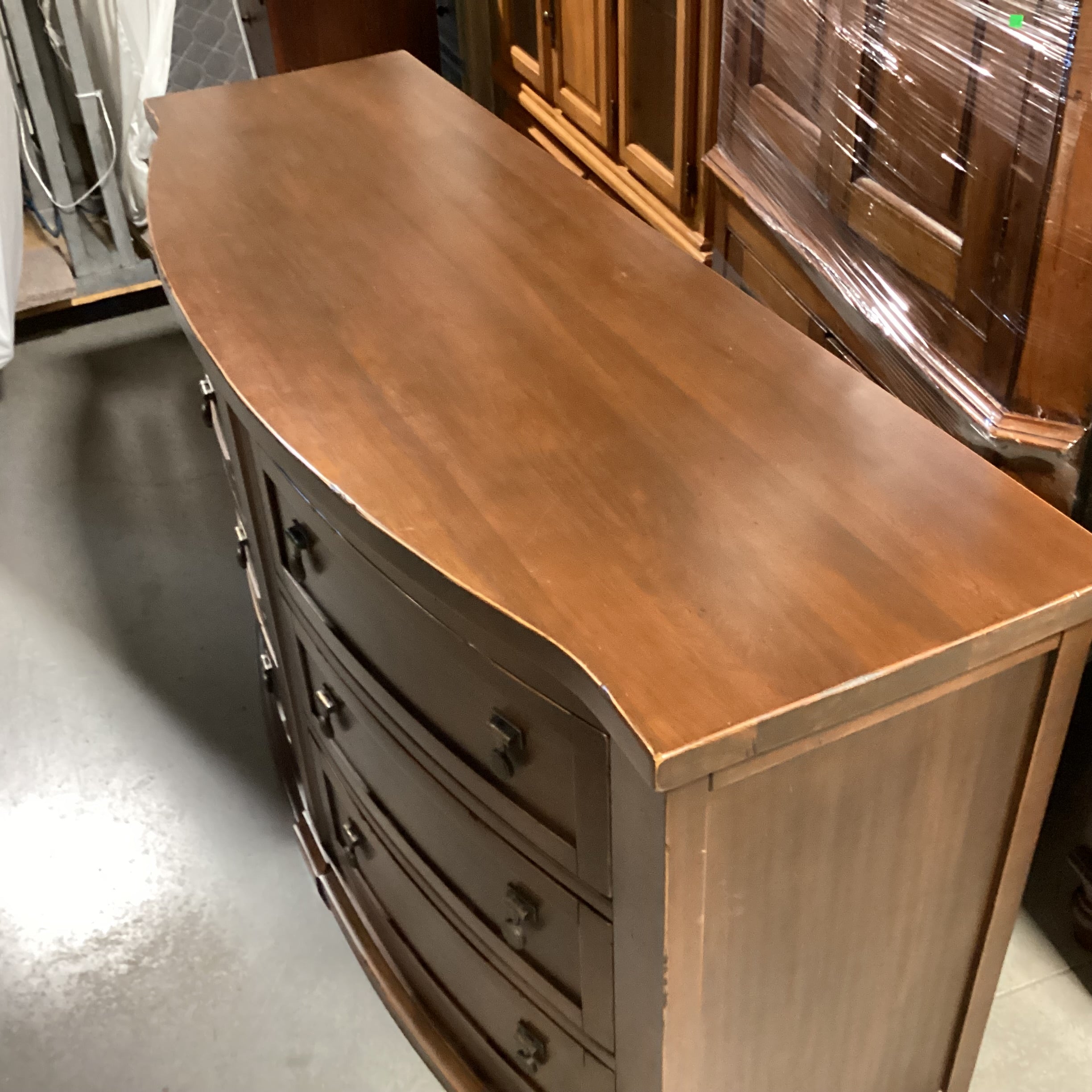Dark Distressed Finish Solid Carved Wood 6 Drawer Curved Front Dresser 66"x 23.5"x 37"