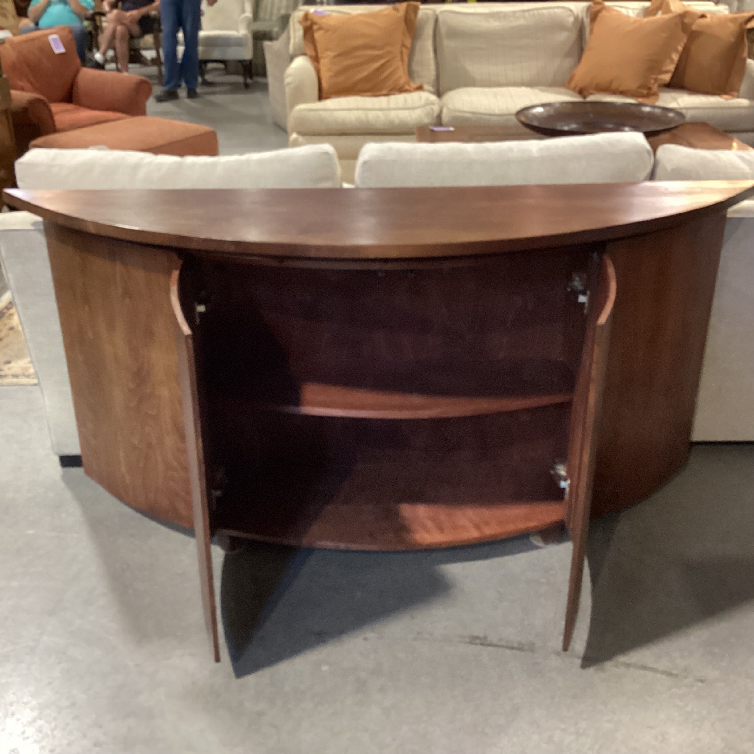 Finish Wood Half Moon 2 Door with Shelves Console 73.5"x 18.5"x 34.5"