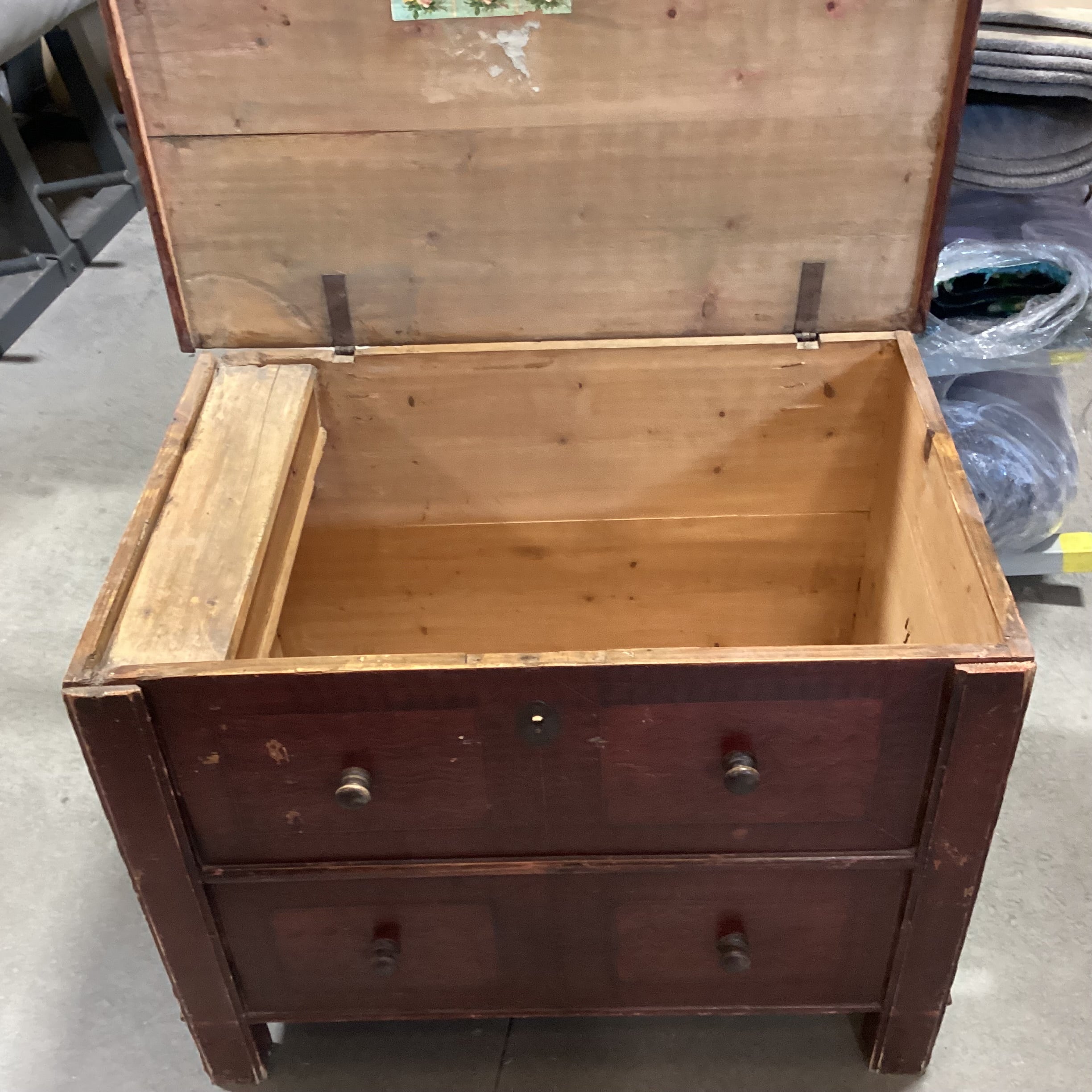 Antique Wood Faux Front Drawers Lift Top Storage Blanket Chest Trunk 38"x 24.5"x 29"