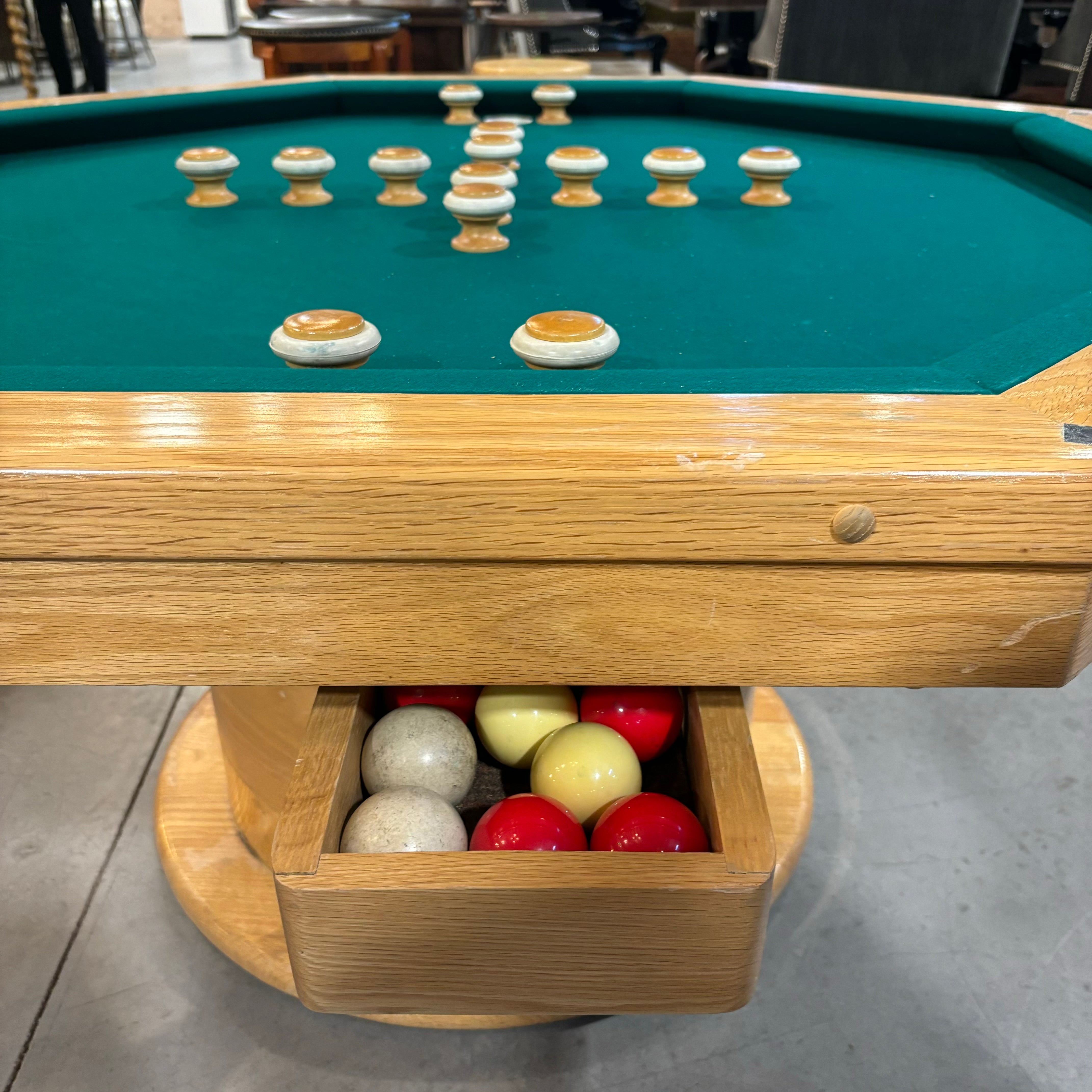 Custom Solid Oak Two in One Poker & Bumper Pool Game Dining Table 55" Octagon x 31"