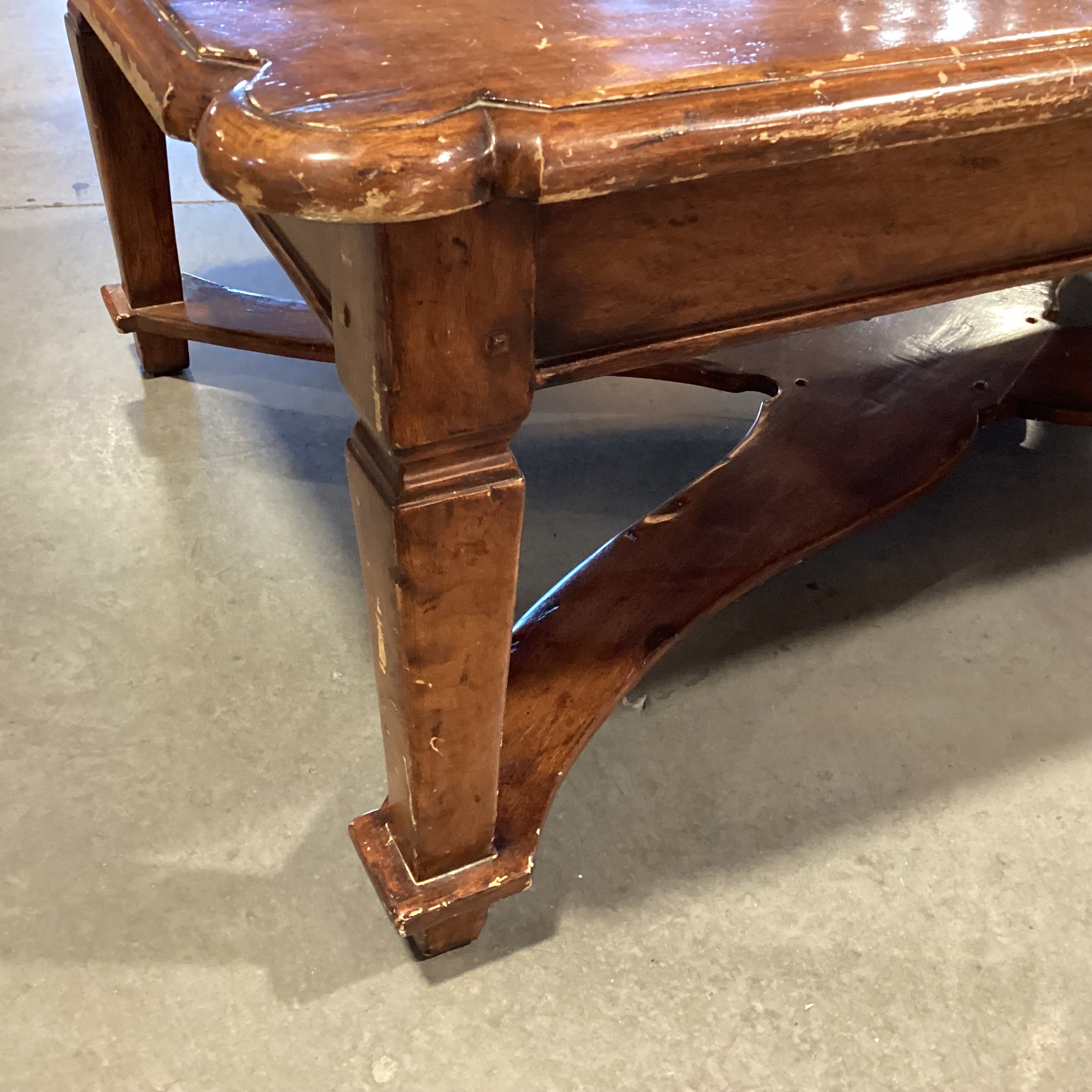 Distressed Finish Ornate Carved Edge & Trestle 2 Drawer Coffee Table 60"x 38"x 22"