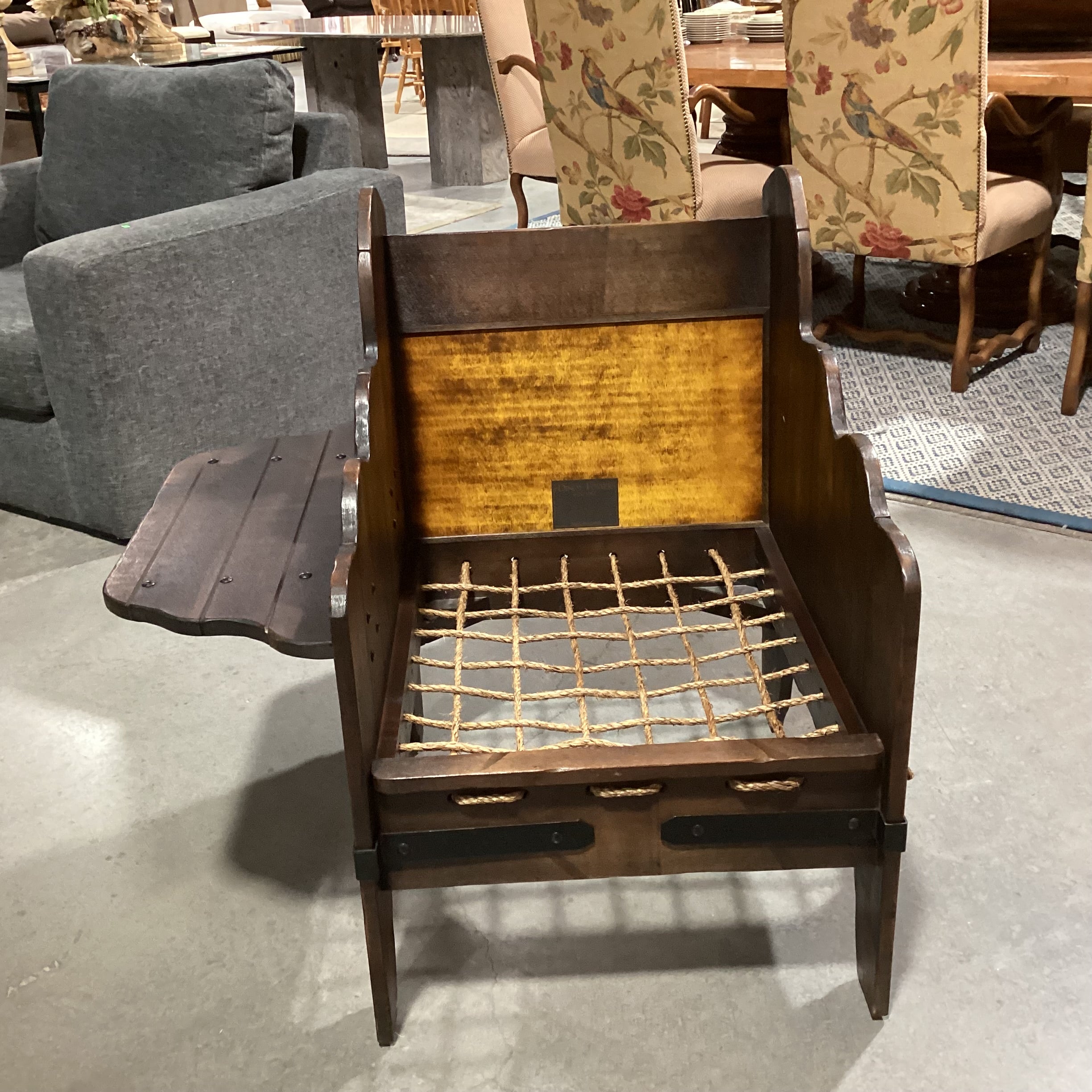 Art in Fine Forms Custom Dark Finish Plank Wood Iron & Rope Southwest Cushions with Side Table Chair 35"x 31"x 34"