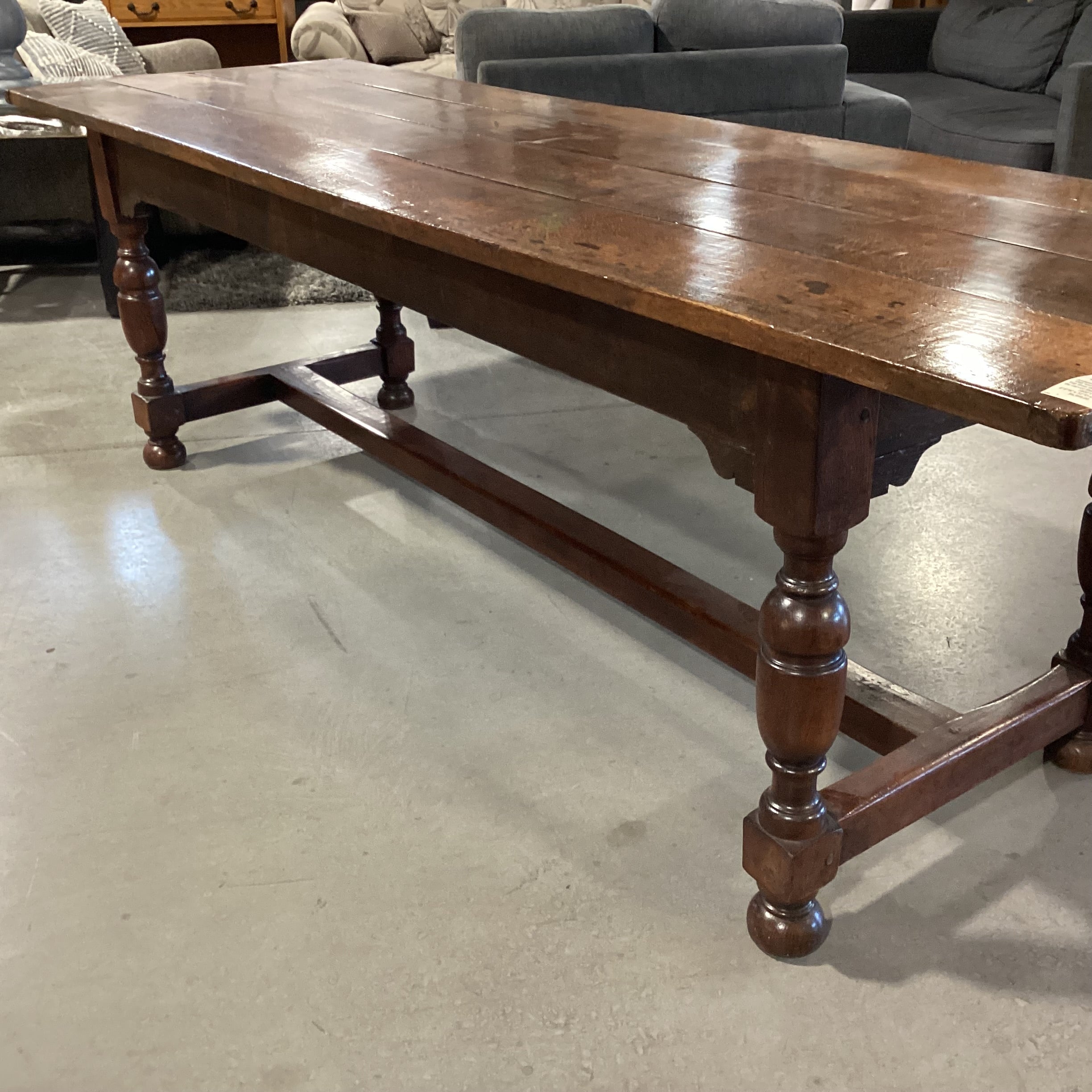 Antique Oak & Pine with Top From 1700s Carved Base From 1800s Tavern Dining Table 100"x 31.5"x 30.5"