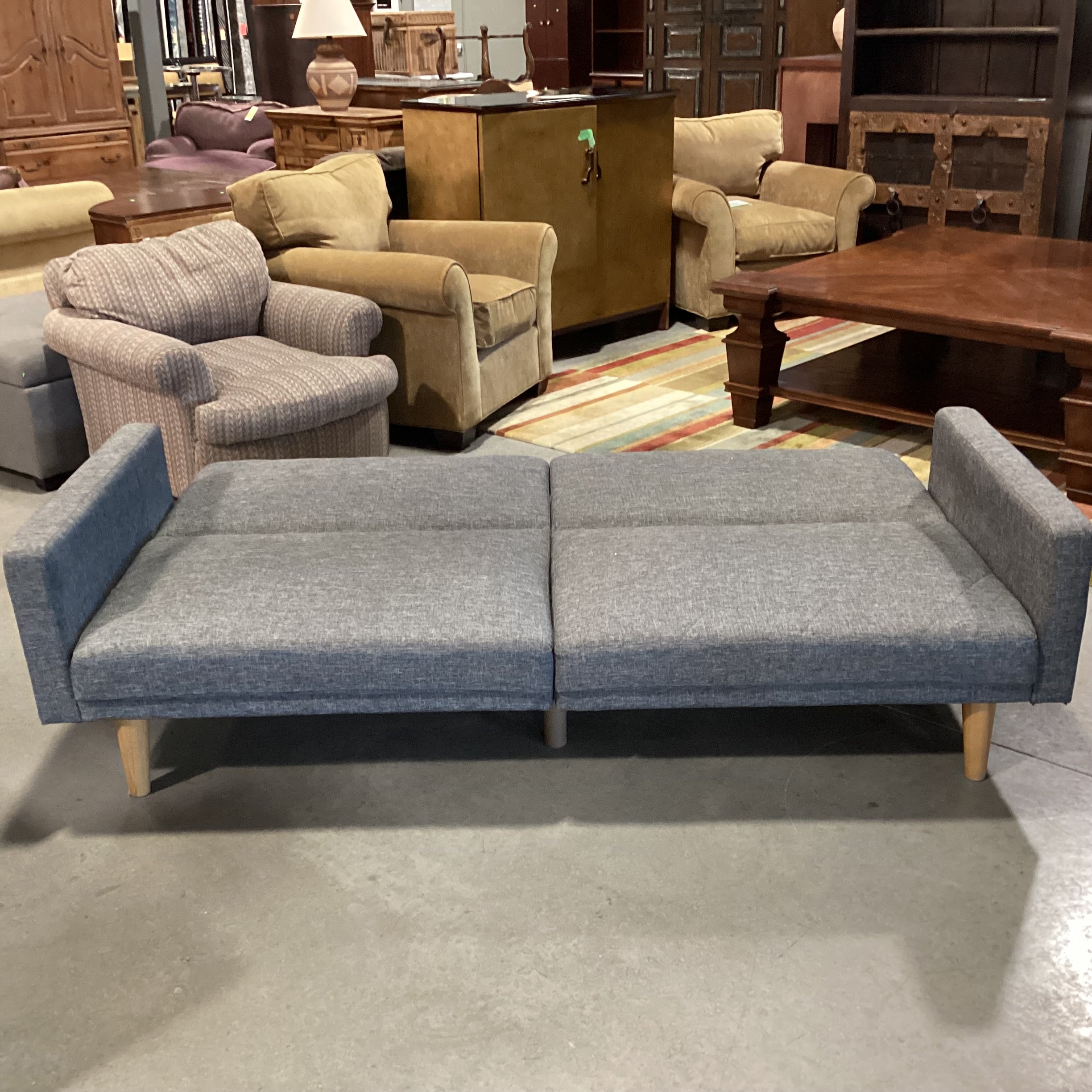 Dorel Home Mid Century Style Charcoal Woven Futon Sofa 79"x 31" to 44"