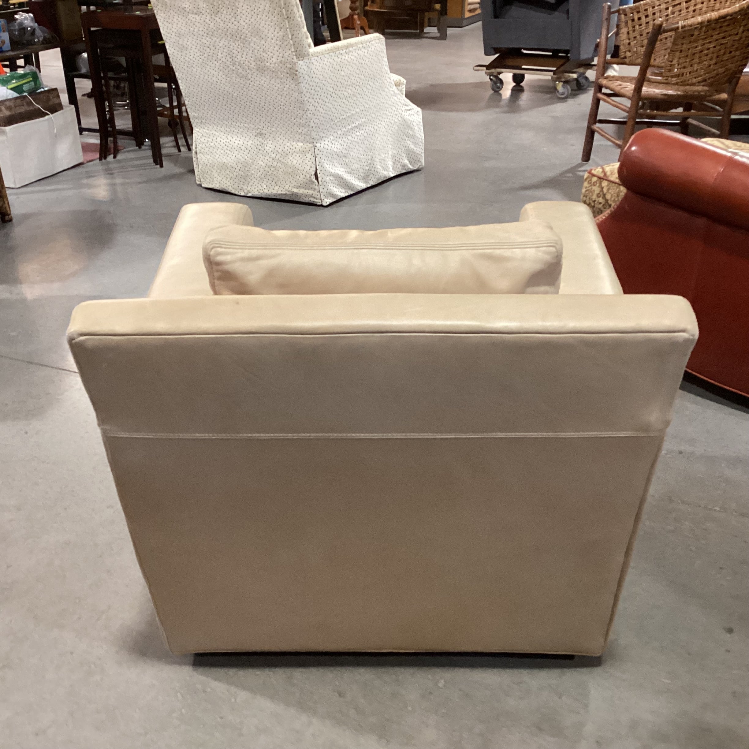 Lee Industries Beige Tan Leather Down Mix Swivel Chair 34"x 35"x 30"