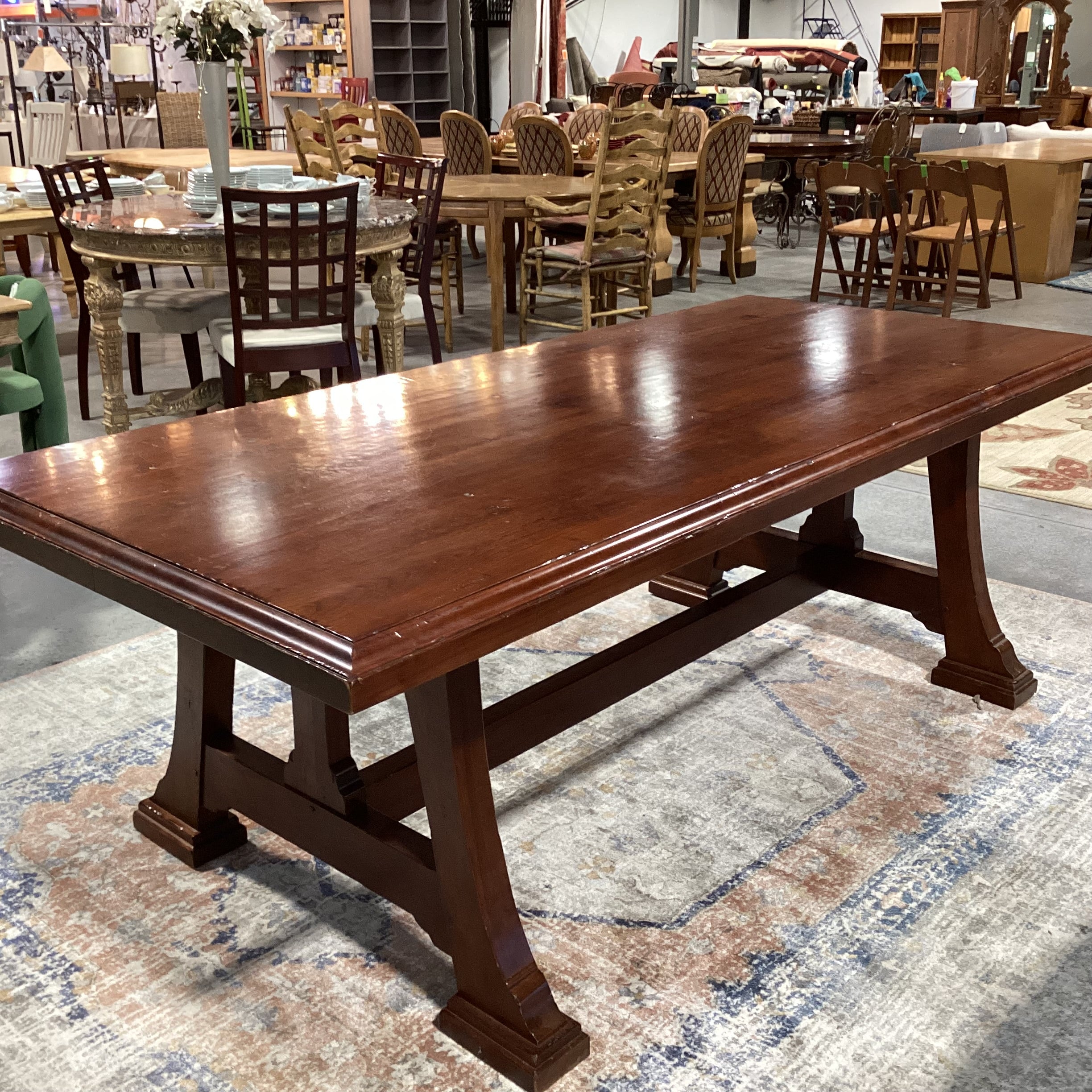 Harden Furniture Solid  Cherry Distressed Finish Arts & Crafts Style with Trestle Dining Table 88"x 40"x 30.5"