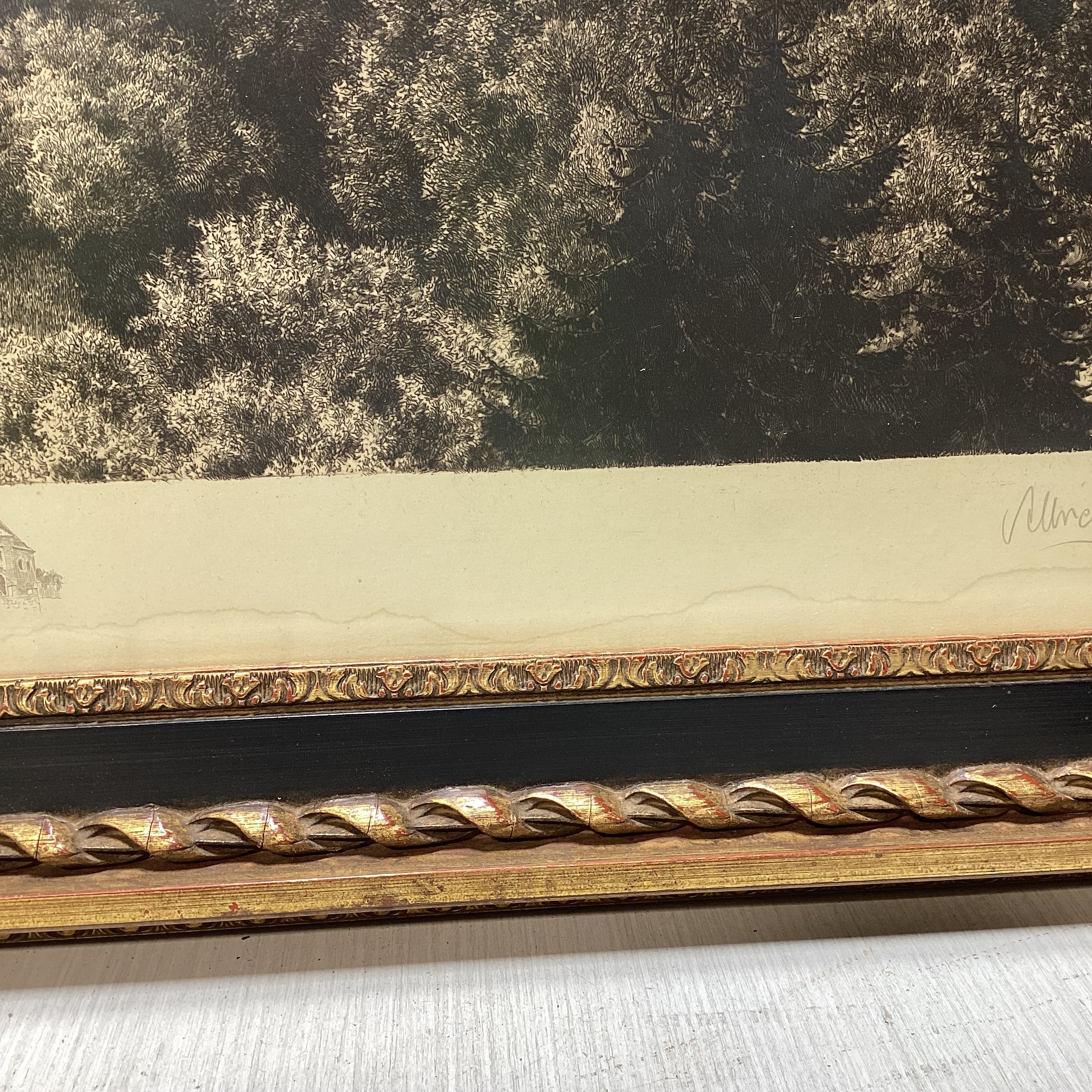 Albrecht Bruck Signed Wartburg Castle, Eisenach, Germany Etching In Gold & Black Frame 31.5" x 25.5"