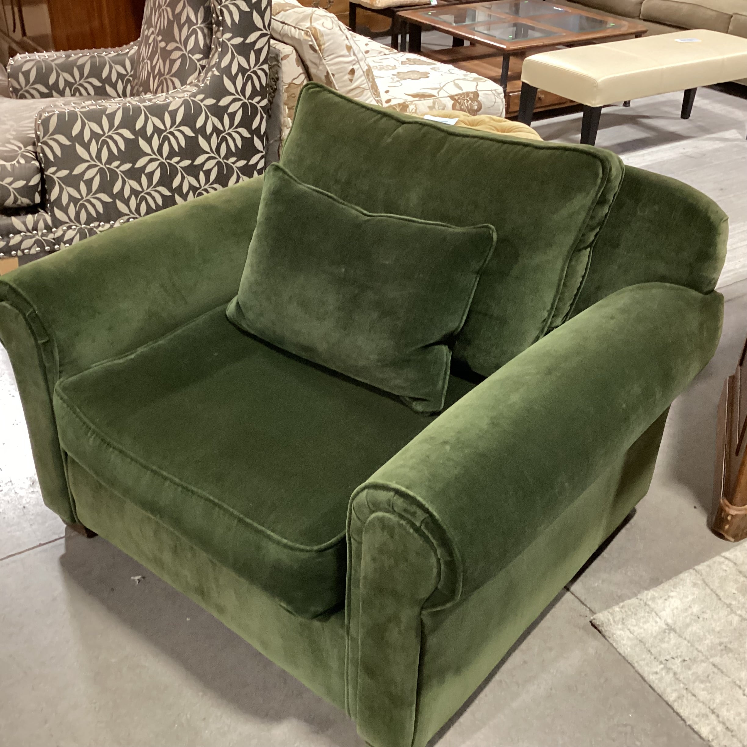 Pottery Barn Green Velvet Down Mix Chair 46"x 38"x 32"