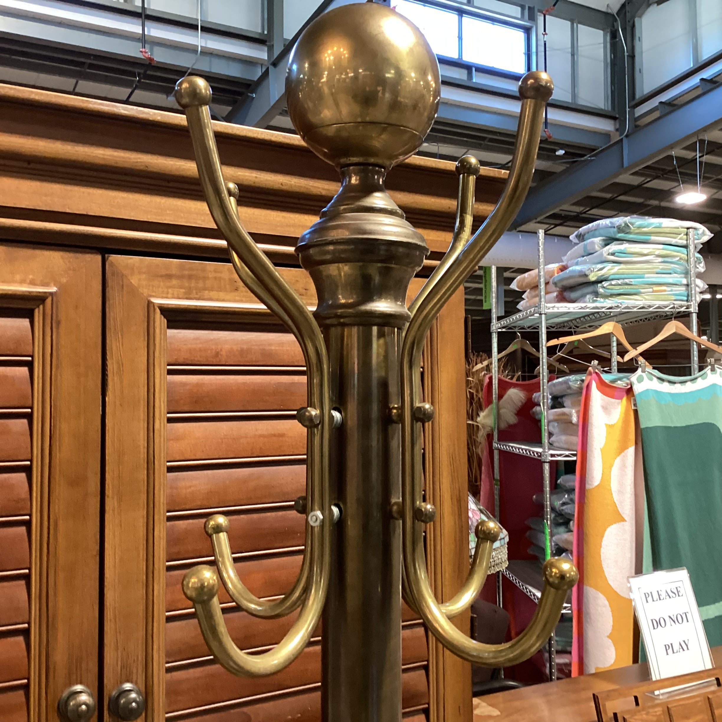 Antique Brass Coat Rack 26" Diameter x 74"