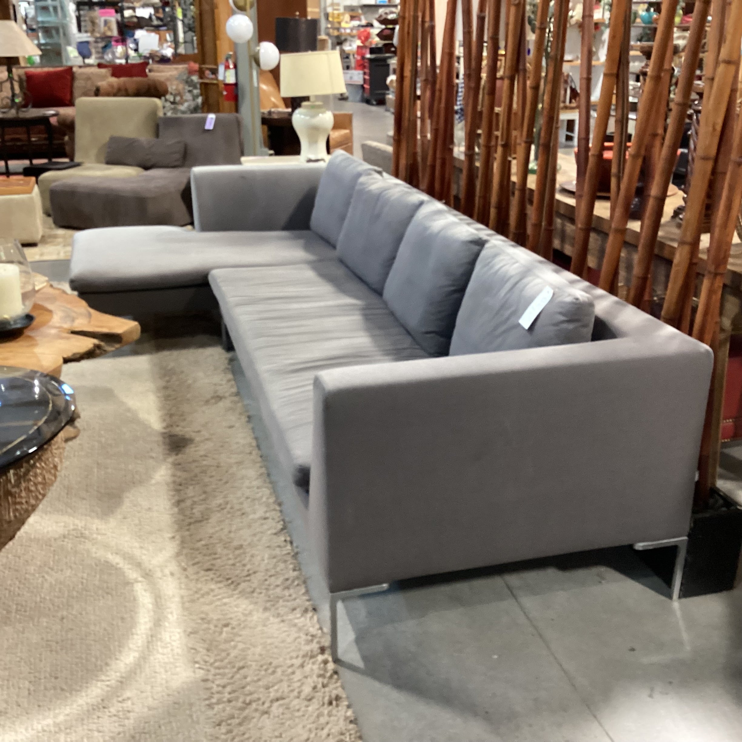 B & B Italia Maxalto Grey & Chrome 2 Piece with Chaise Sectional 128"x 62"x 38"x 28"