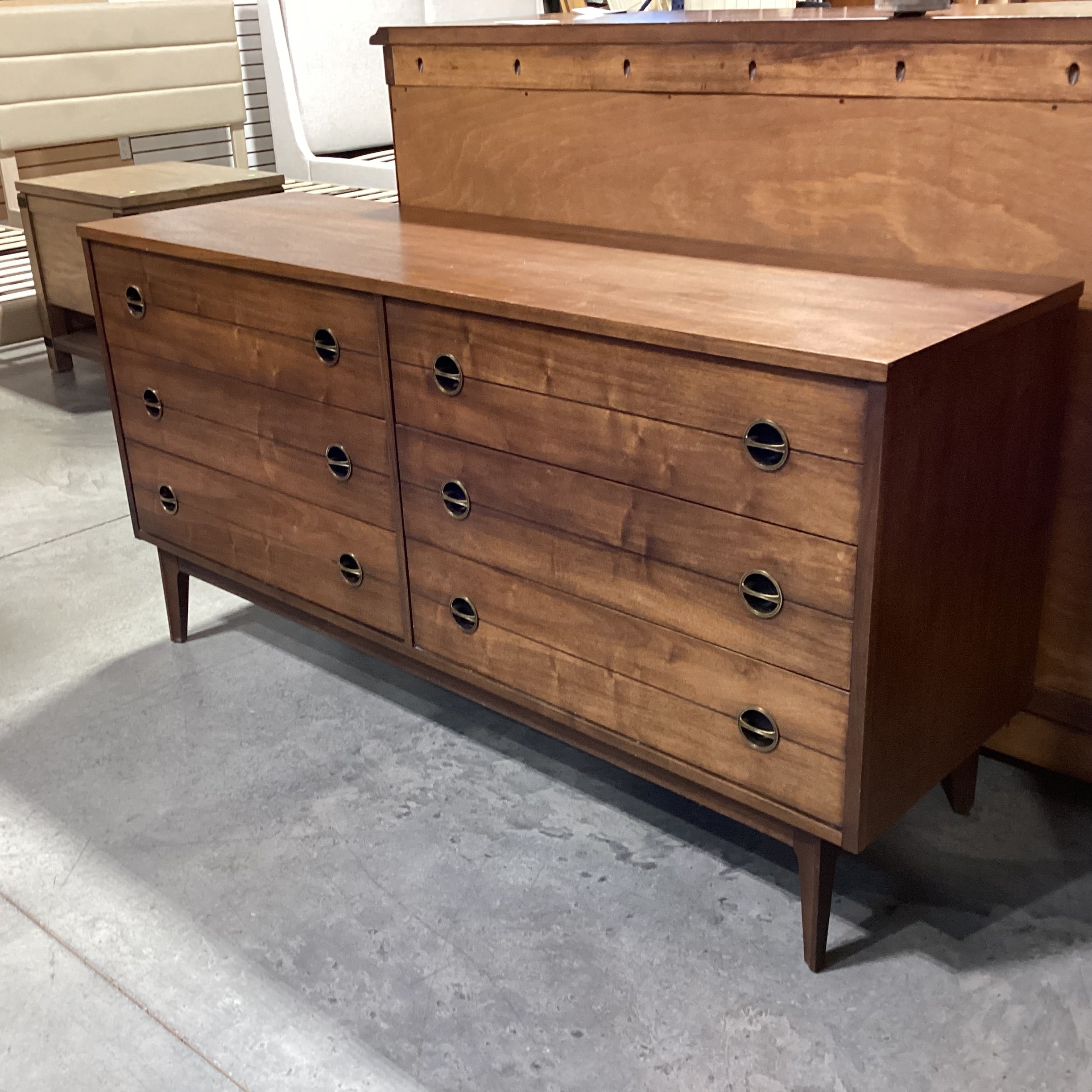Mid Century Walnut 6 Drawer Dresser 60"x 18"x 31"