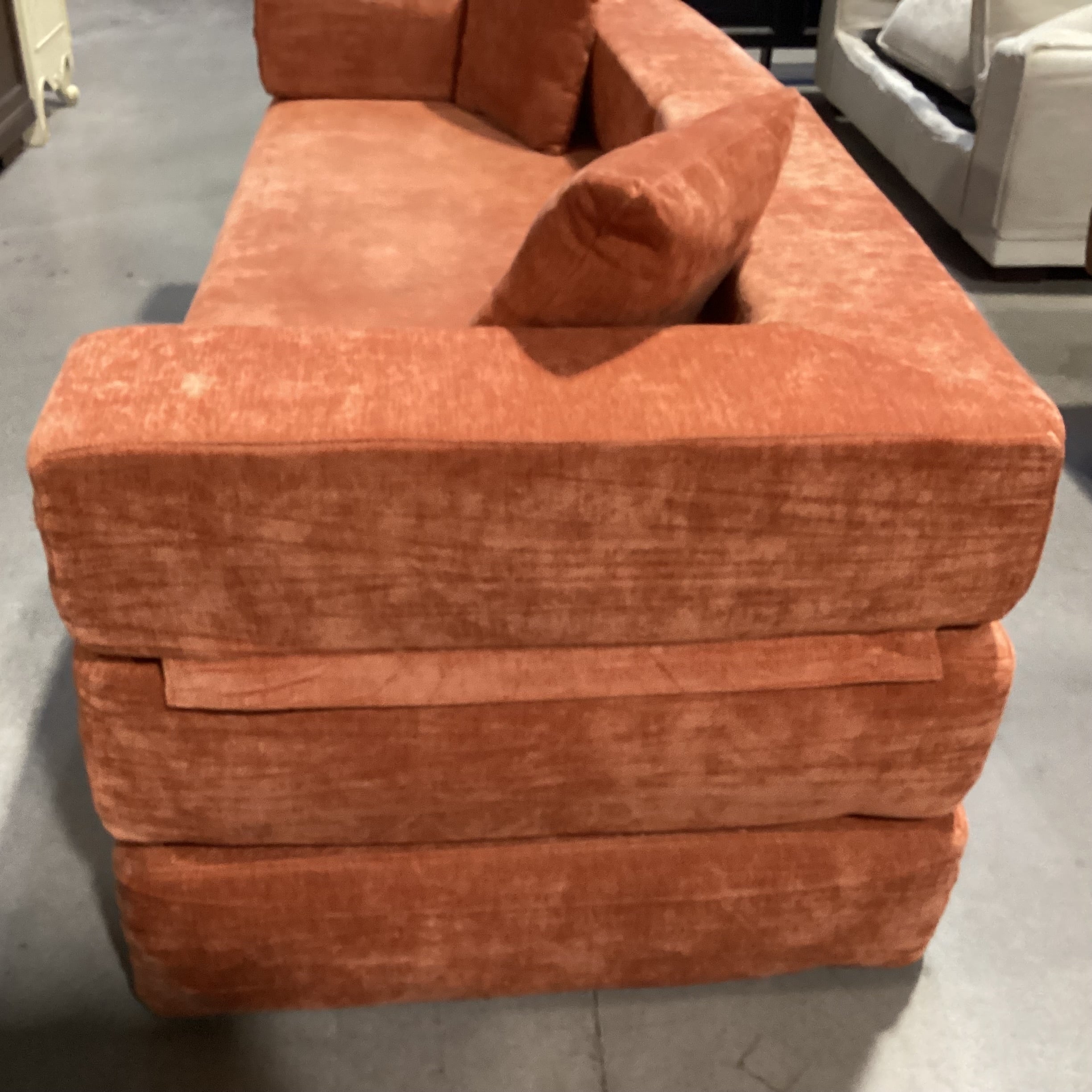 Burnt Orange Chenille Woven Convertible Sofa 81"x 32" to 65"x 26"