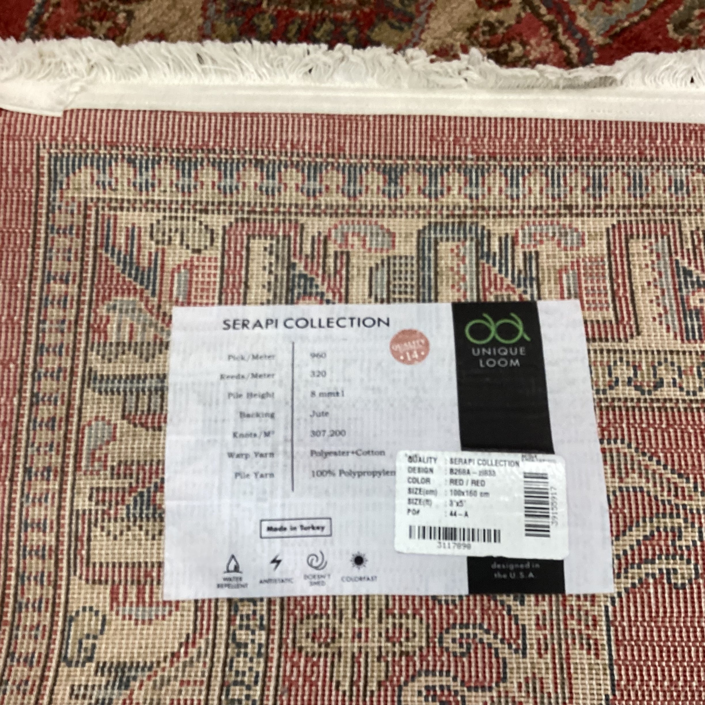 Unique Loom Serapi Collection Red Gold Blue Poly Rug 3'x 5'