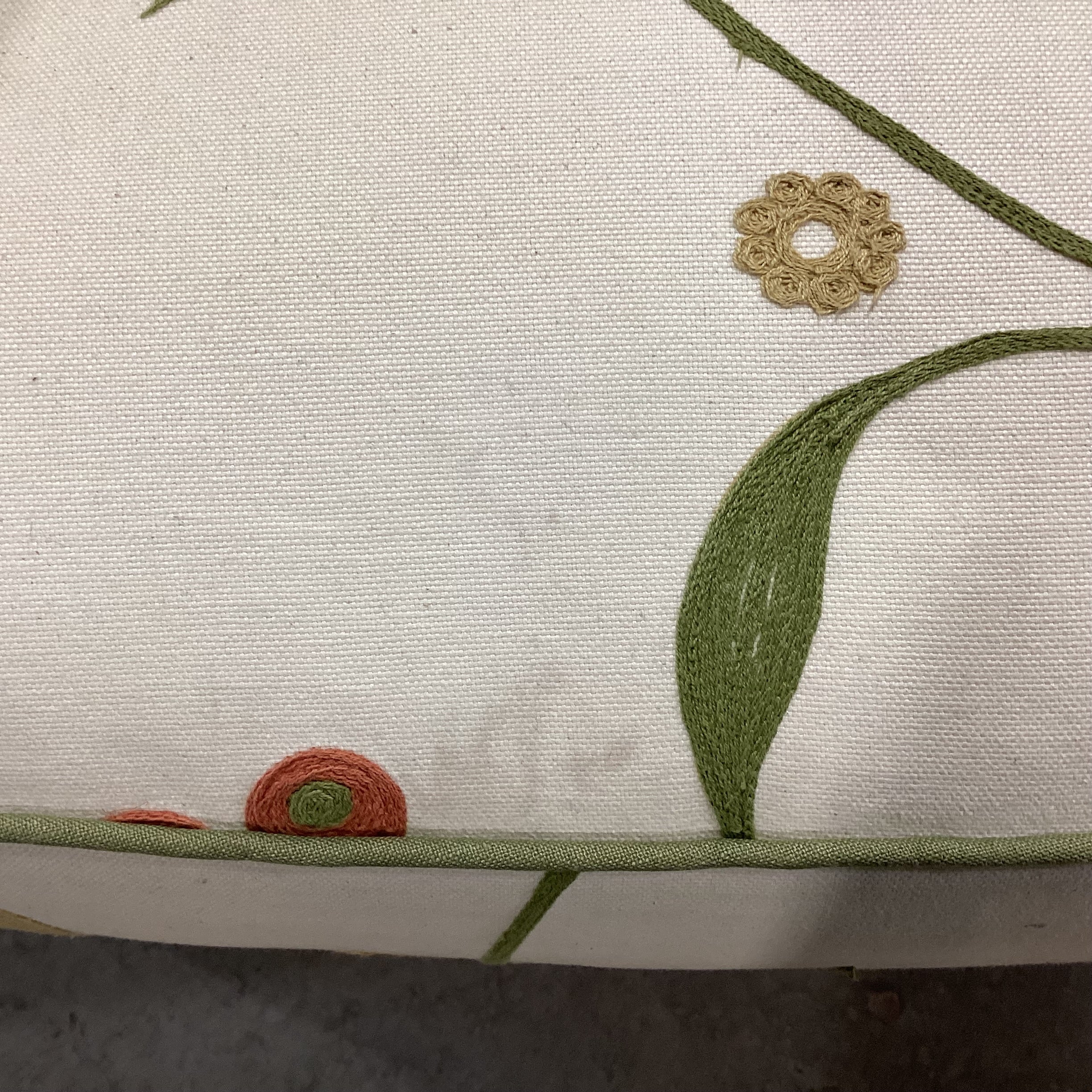 Dindy Foster Interiors Custom Cream with Embroidered Applique Green Gold Rust Floral Chair 35"x 40"x 32"
